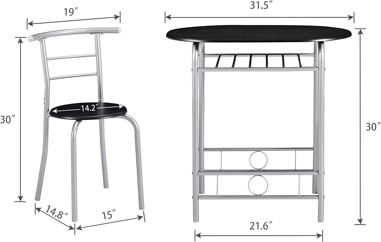 VECELO 3-Piece Dining Table Set/Round Tabletop & Chair for Kitchen