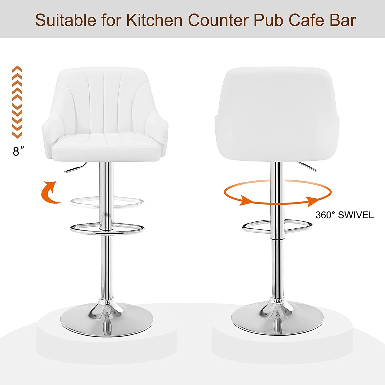 VECELO Adjustable Counter Height  Bar Stools with Back and Arm Stools Set of 2
