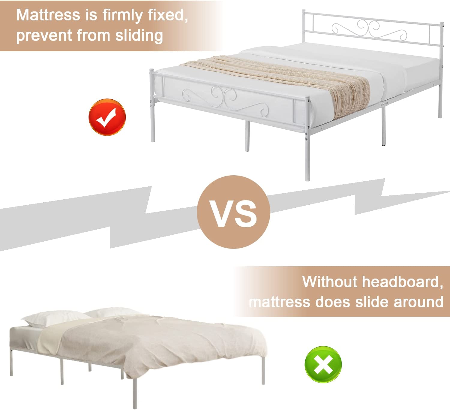 VECELO Metal Platform Bed Frame Mattress Foundation with Headboard & Footboard