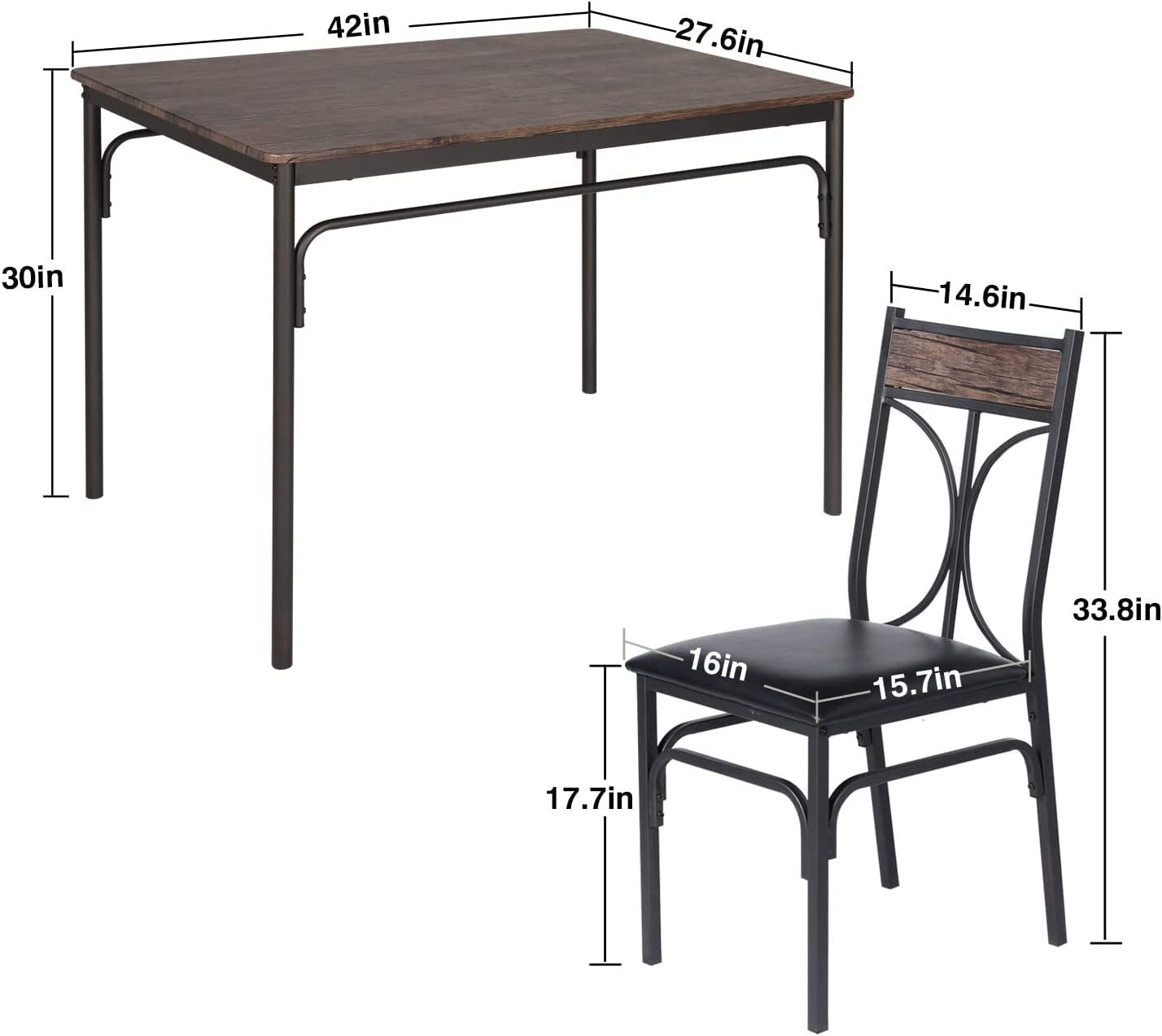 VECELO Industrial Style 5-Piece Modern Rectangular Dining Table Set with 4 Chairs for Dining Room/Kitchen