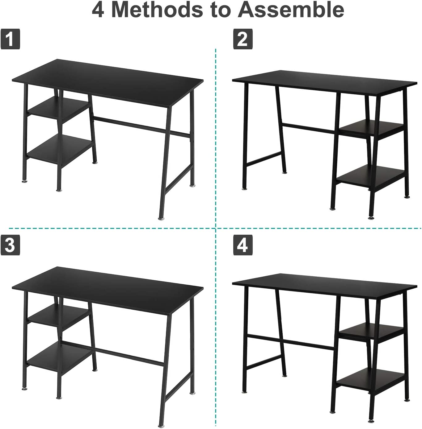 VECELO Computer Writing Desk with 2 Tier Storage Shelves, Modern Simple Student Study Table