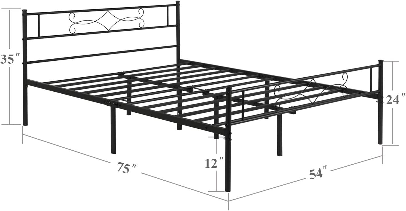 VECELO Metal Platform Bed Frame with Headboard & Footboard Premium Steel Slat Support Noise-Free