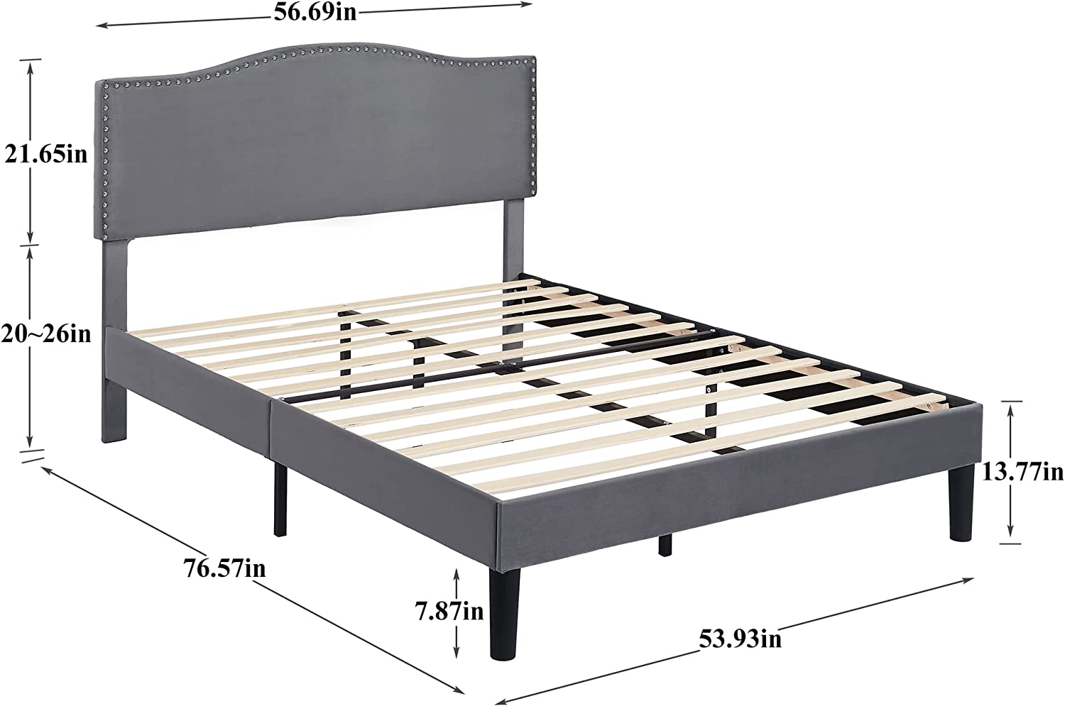 Bed Frame Platform with Upholstered Headboard