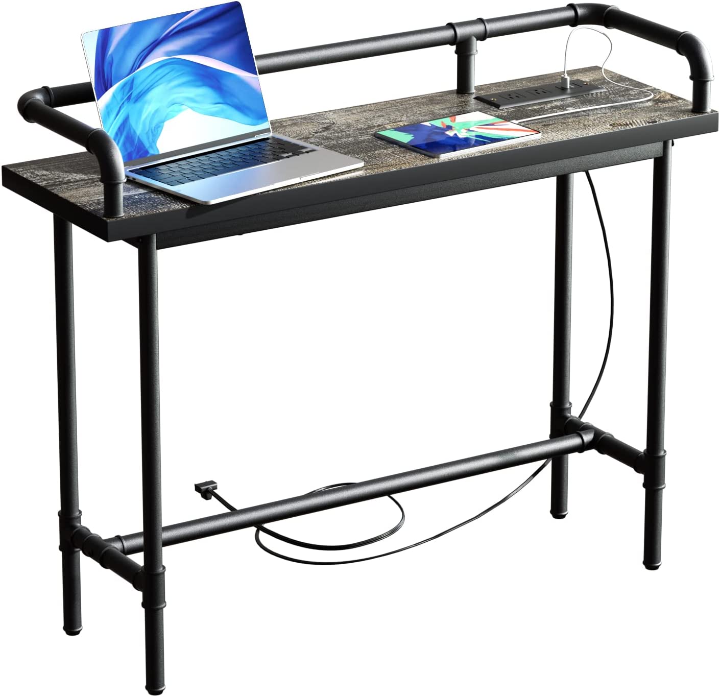 VECELO Extra Long Console/Sofa Table with Charging Station&Power Outle