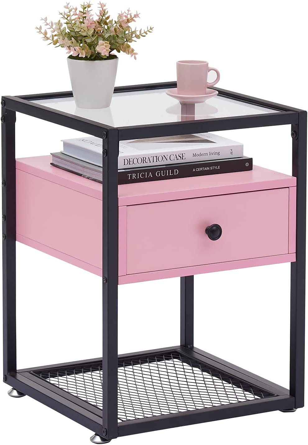 VECELO End Side Table Modern Nightstands with Drawer and Shelf for Living Room, Bedroom