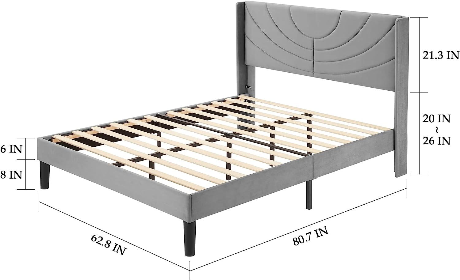 VECELO Upholstered Platform Bed Frame with Adjustable Fabric Headboard