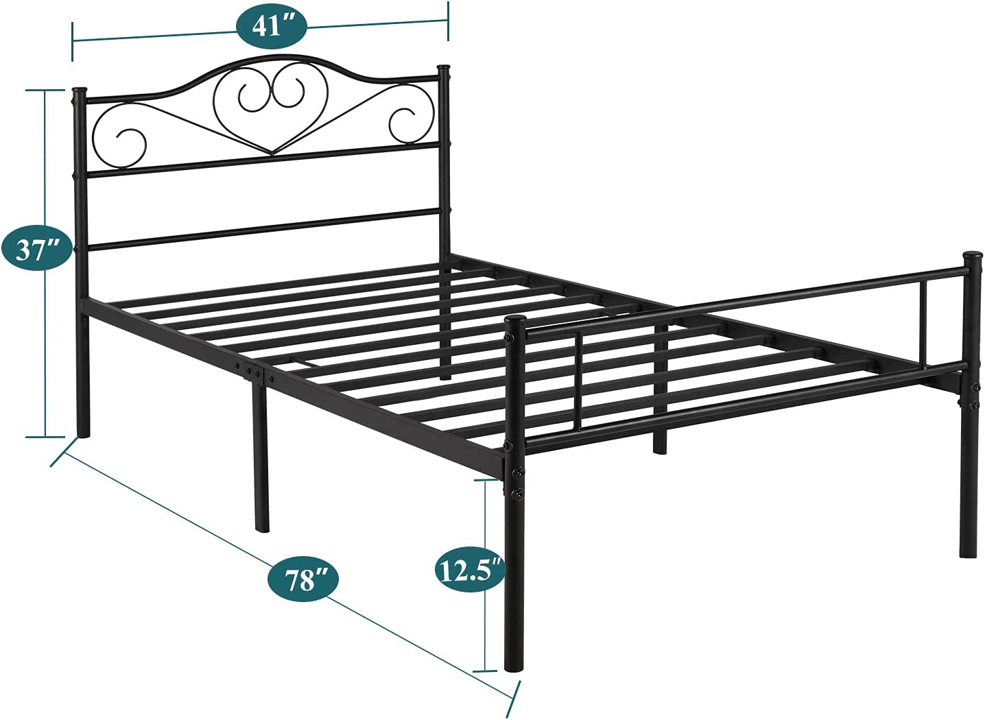 VECELO Metal Platform Bed Frame Mattress Foundation Decorative Headboard & Footboard