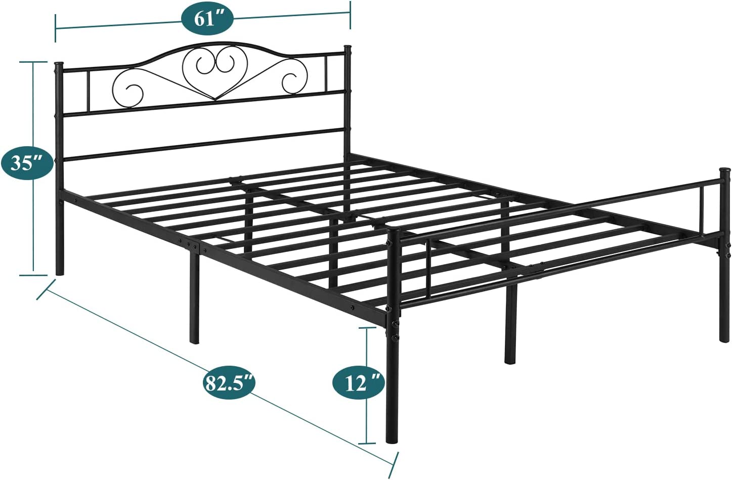 VECELO Metal Platform Bed Frame Mattress Foundation Decorative Headboard & Footboard