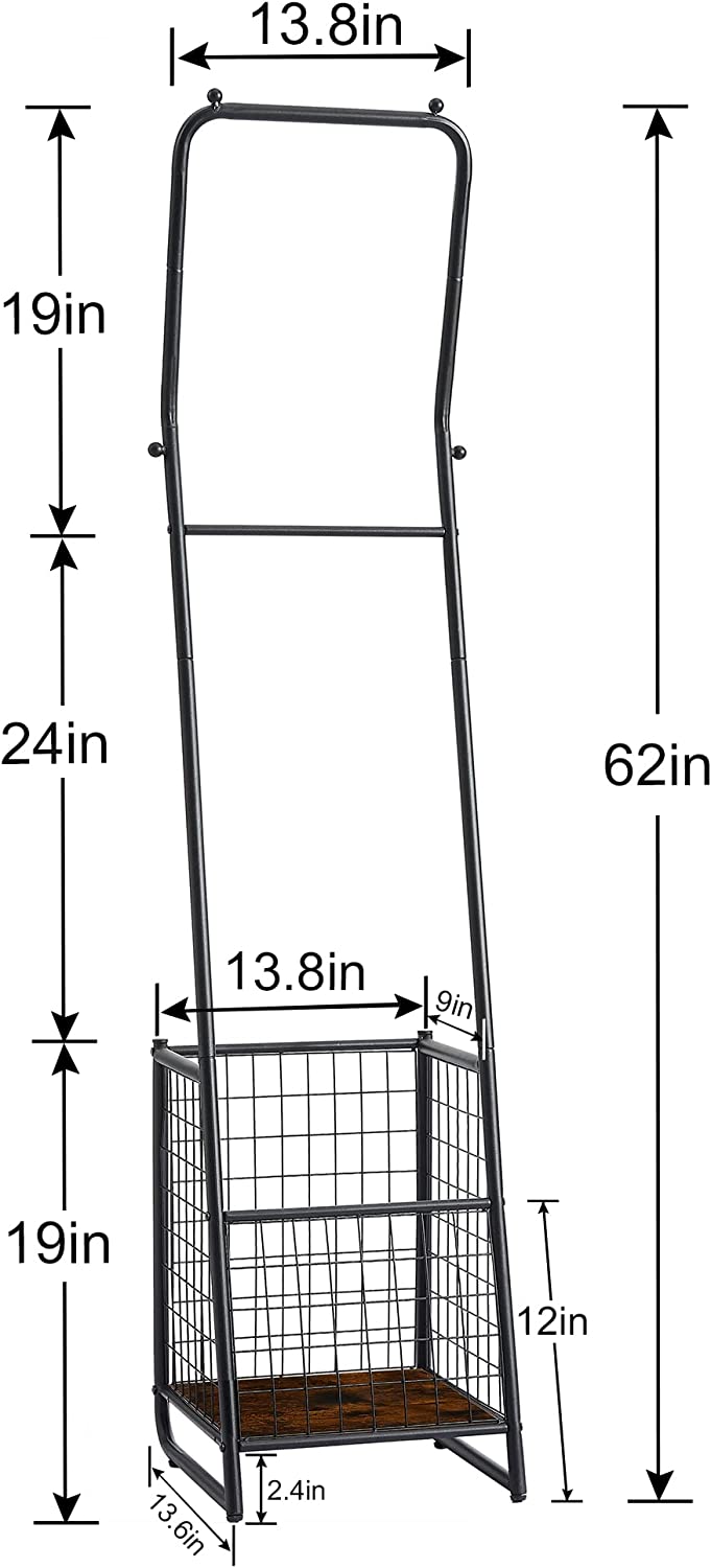 VECELO Metal Coat Rack Stand with Anti-Drop Design, Space Saving Hall Trees with Steel Basket