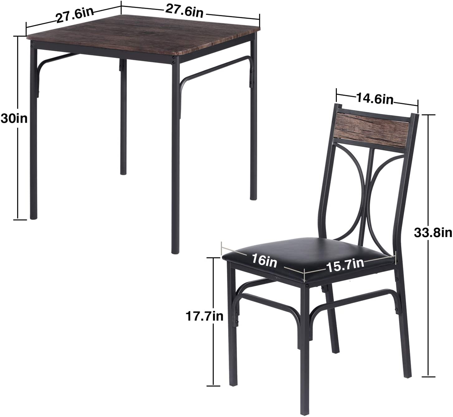 Modern Industrial Style 3-Piece Dining Room Table Set 