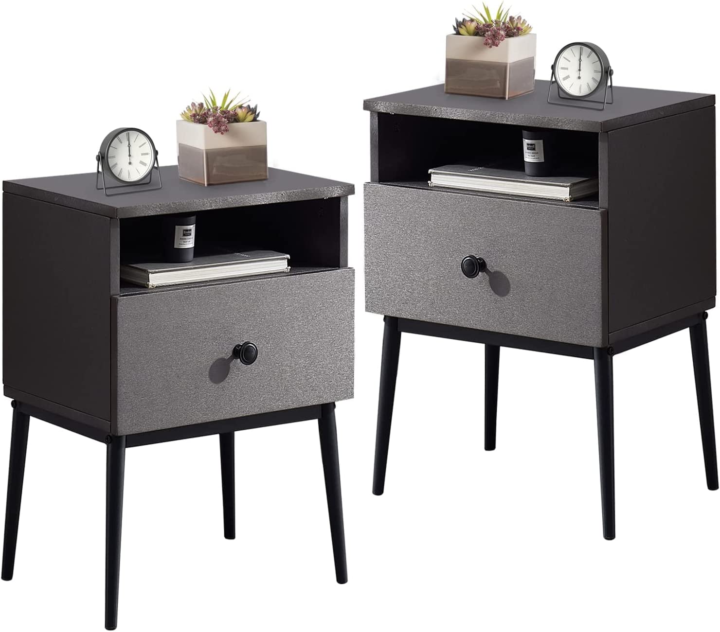 VECELO Modern Nightstand Square End Side Table with Drawer and Storage Space