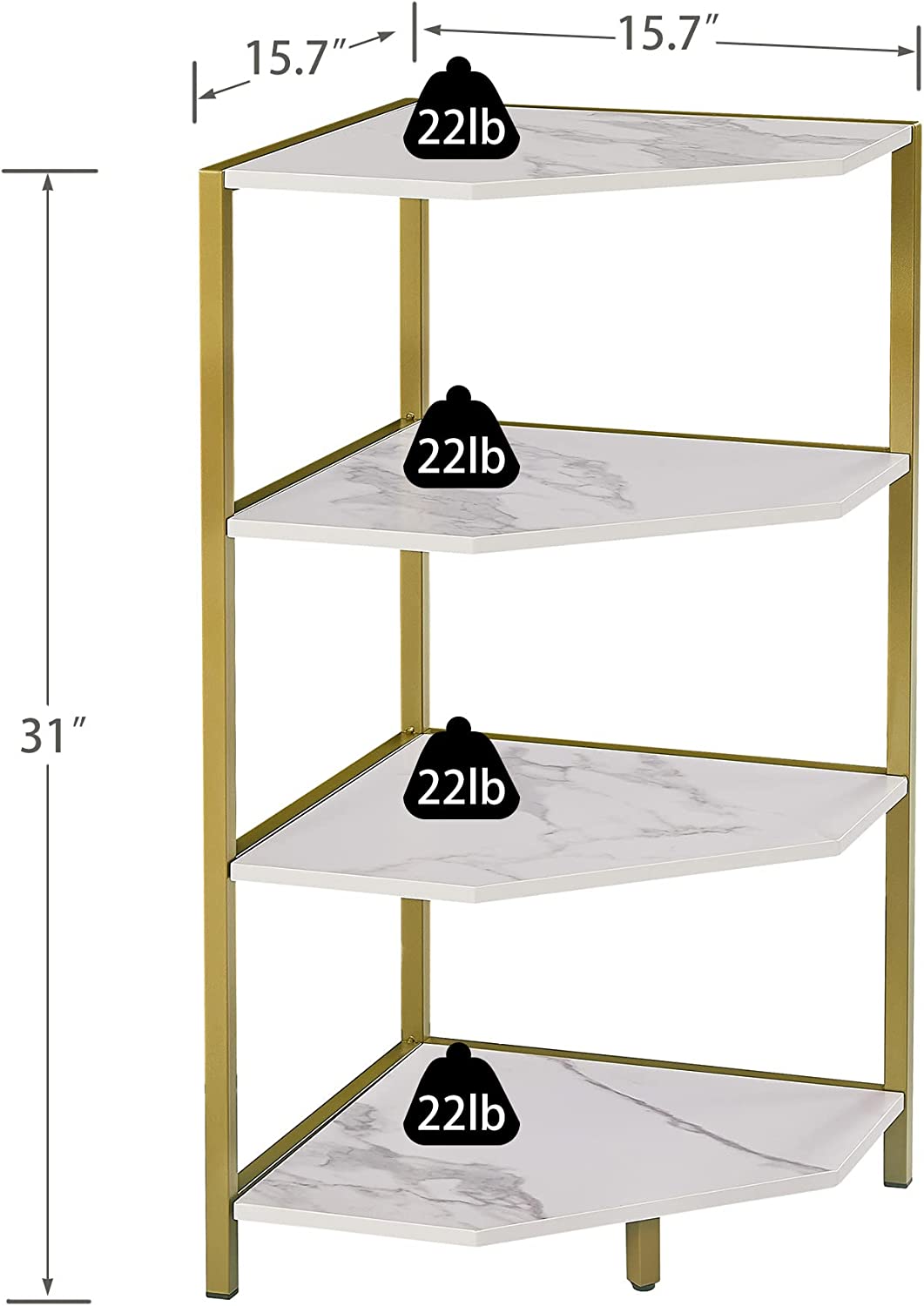 VECELO 31" Tall Corner Shelf/4-Tier Display Shelves with Metal Frame
