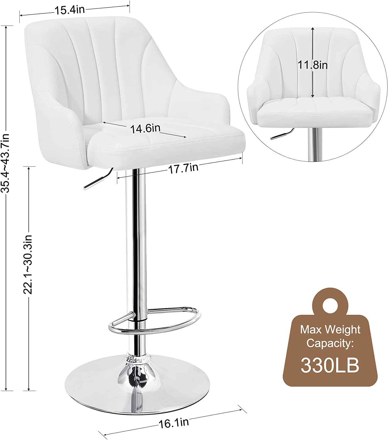 White bar stools with clearance backs and arms