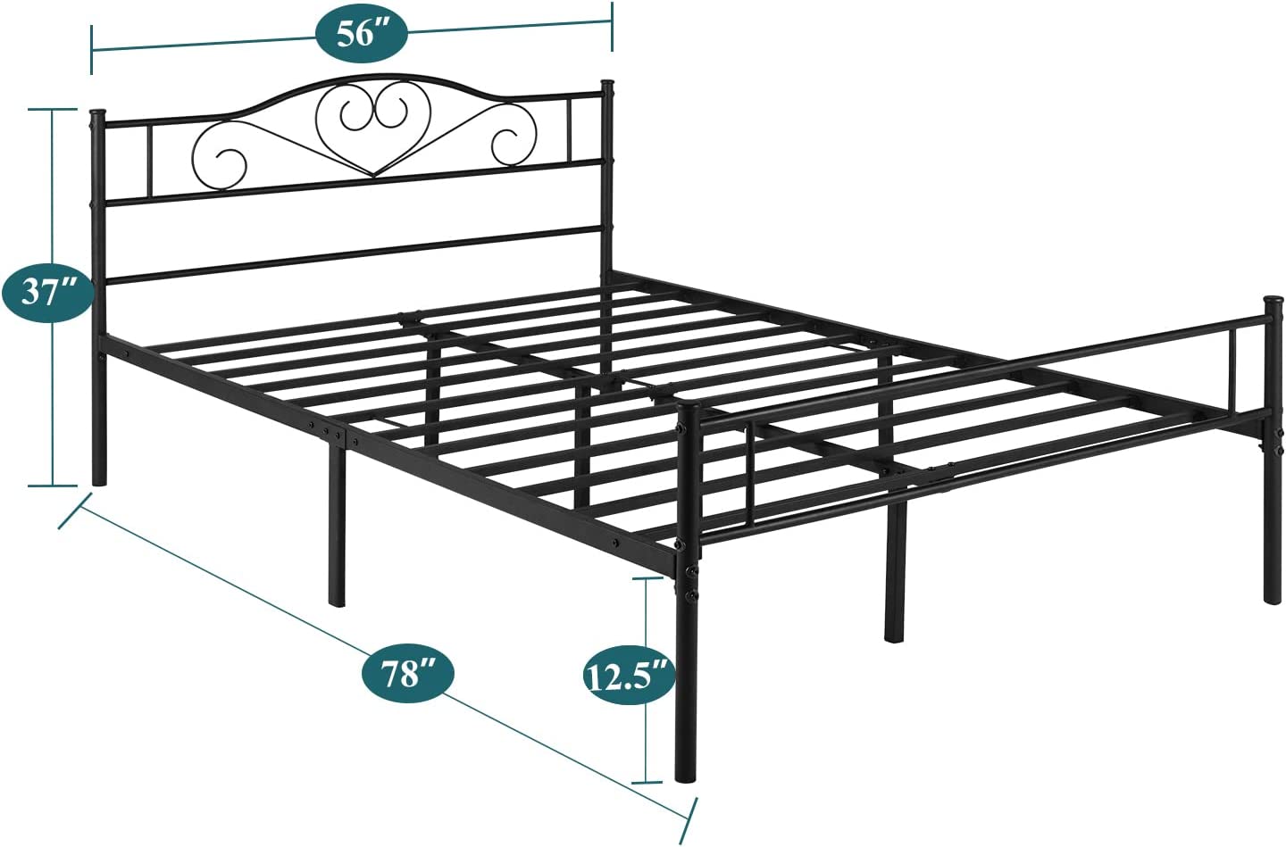 VECELO Metal Platform Bed Frame Mattress Foundation Decorative Headboard & Footboard