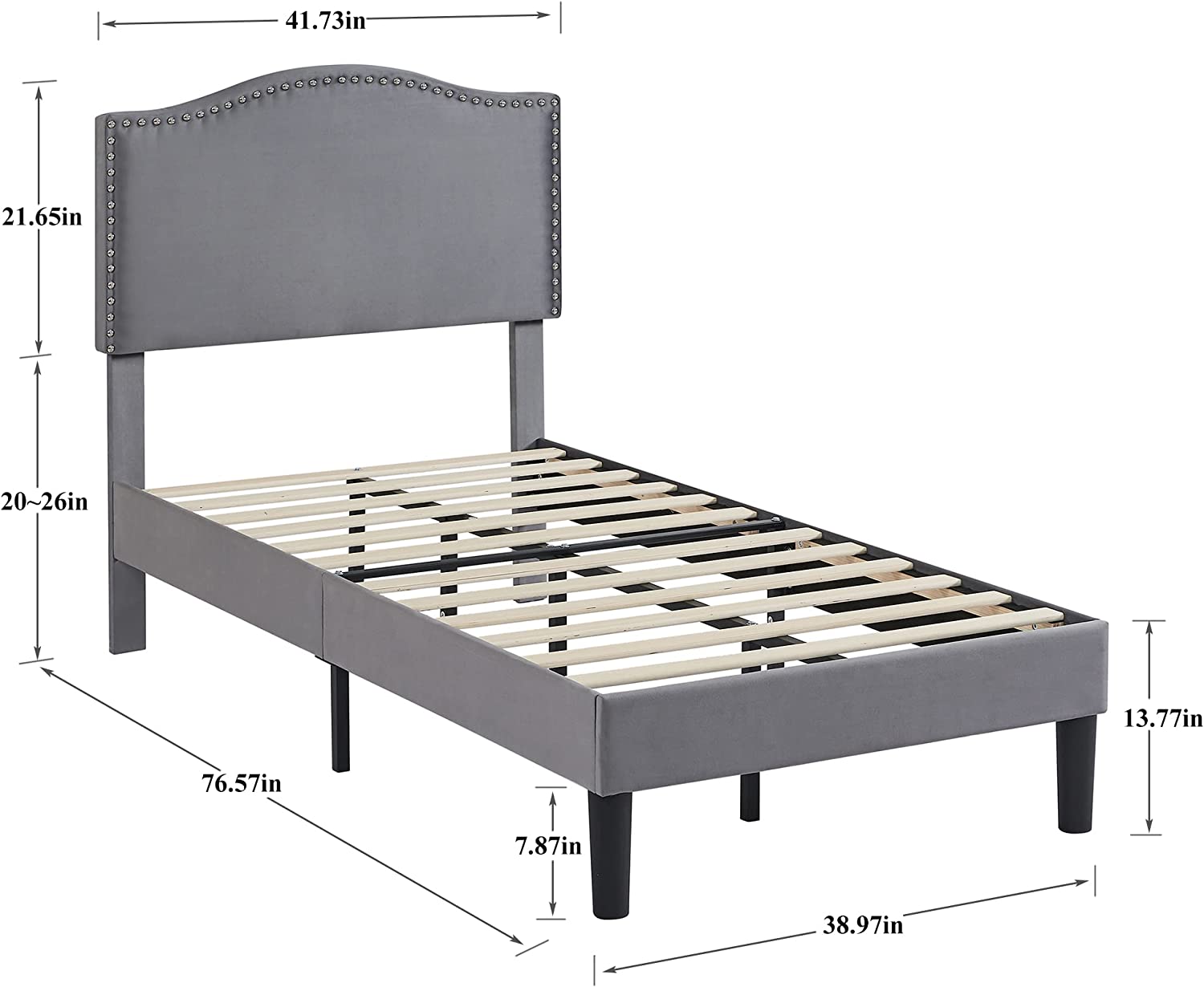 Bed Frame Platform with Upholstered Headboard