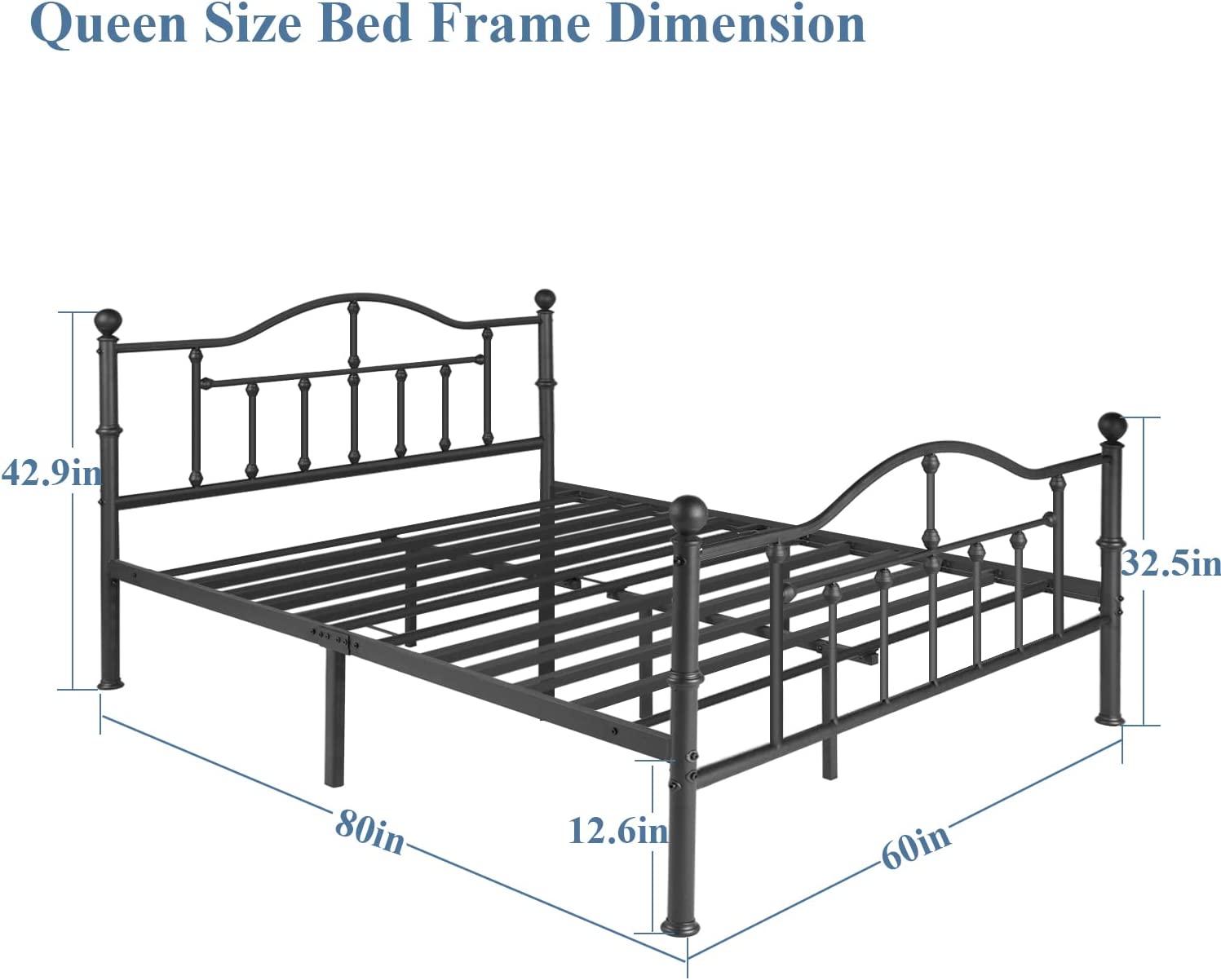 VECELO Classical Black Bed Frame Metal Platform Mattress Foundation with Headboard & Footboard - VECELO