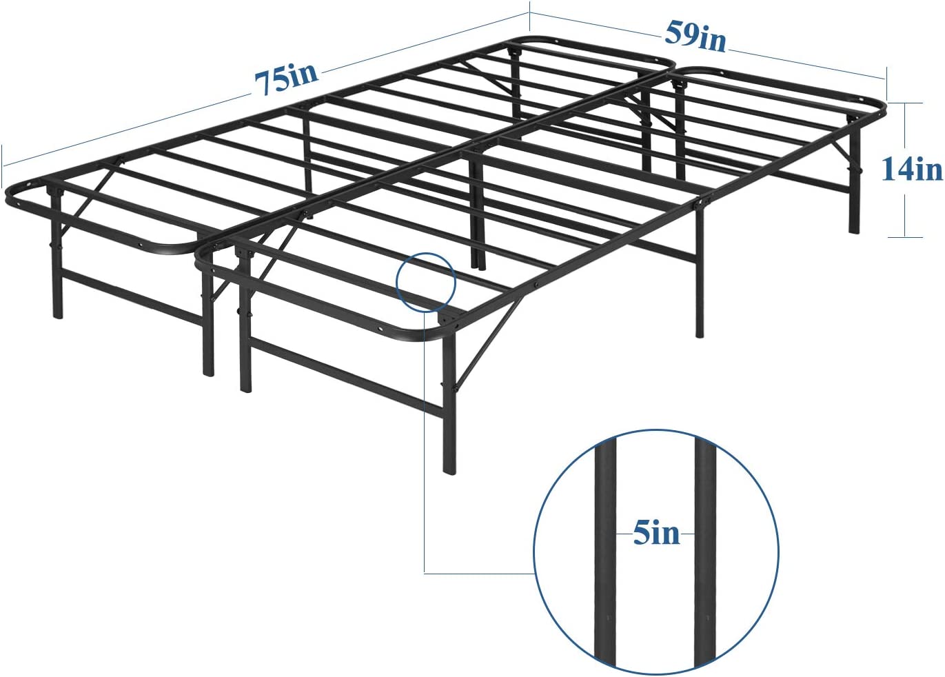 VECELO 14 Inch Foldable Metal Bed Frame Tool Assembly/Quiet Noise Free Black, Full/Queen/King