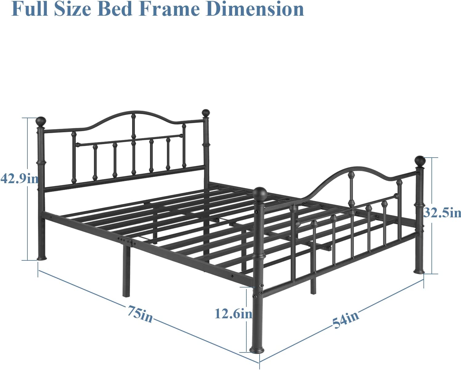 VECELO Classical Black Bed Frame Metal Platform Mattress Foundation with Headboard & Footboard - VECELO