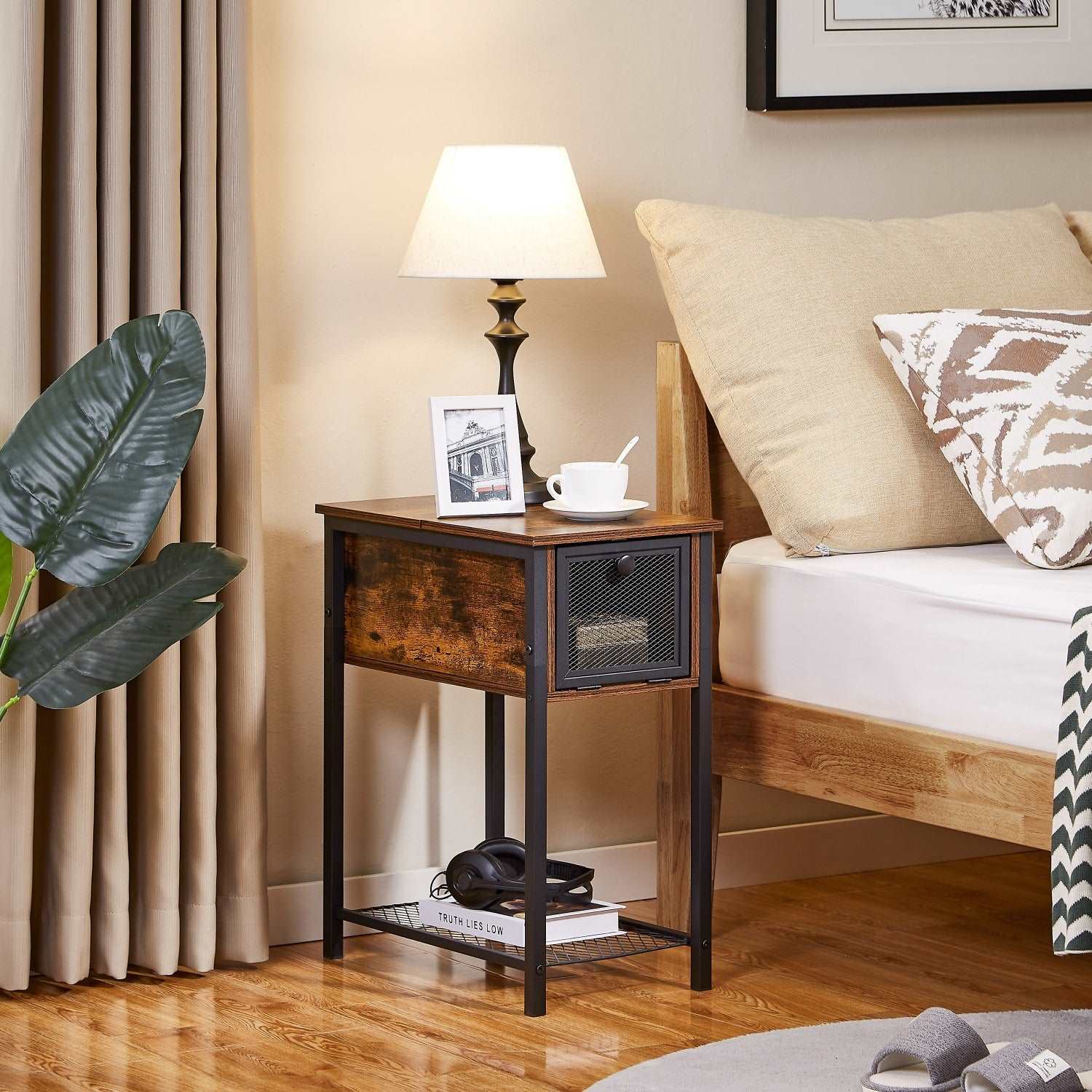 Nightstand 24''Tall Narrow Flip Top End Side Table