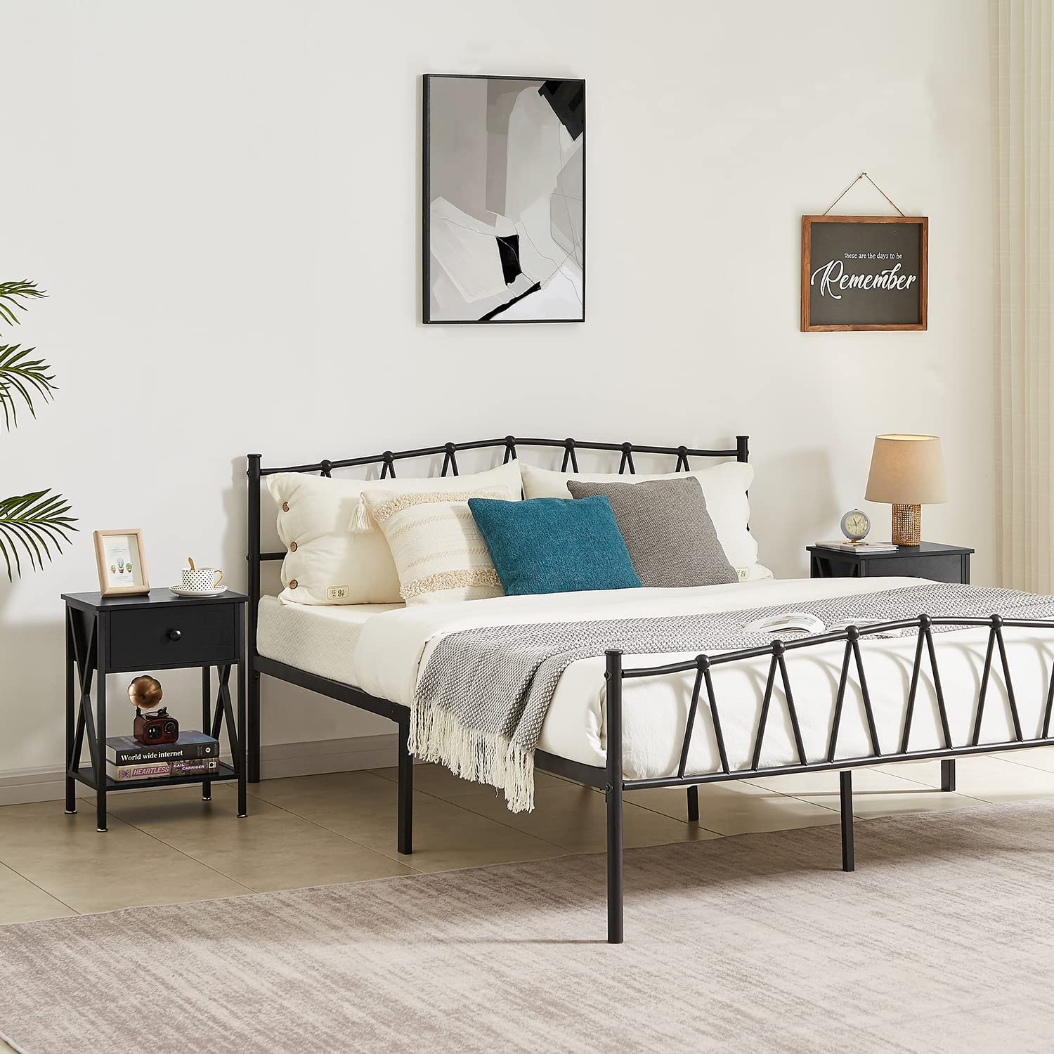 VECELO Versatile Nightstands X-Design Side End Table with Bin Drawer for Living Room Bedroom