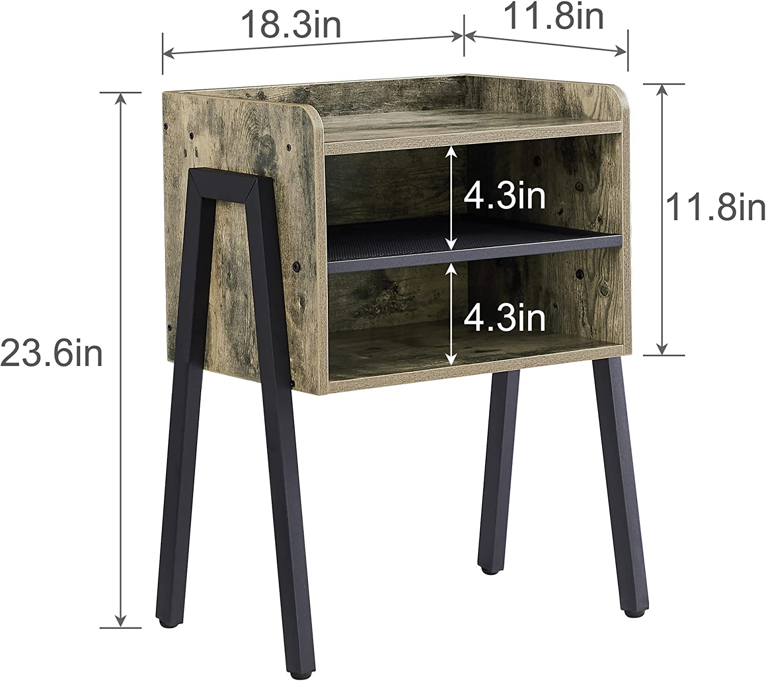 VECELO Nightstand Industrial Side End Table Accent Furniture with 2-Tier Open Storage Compartments