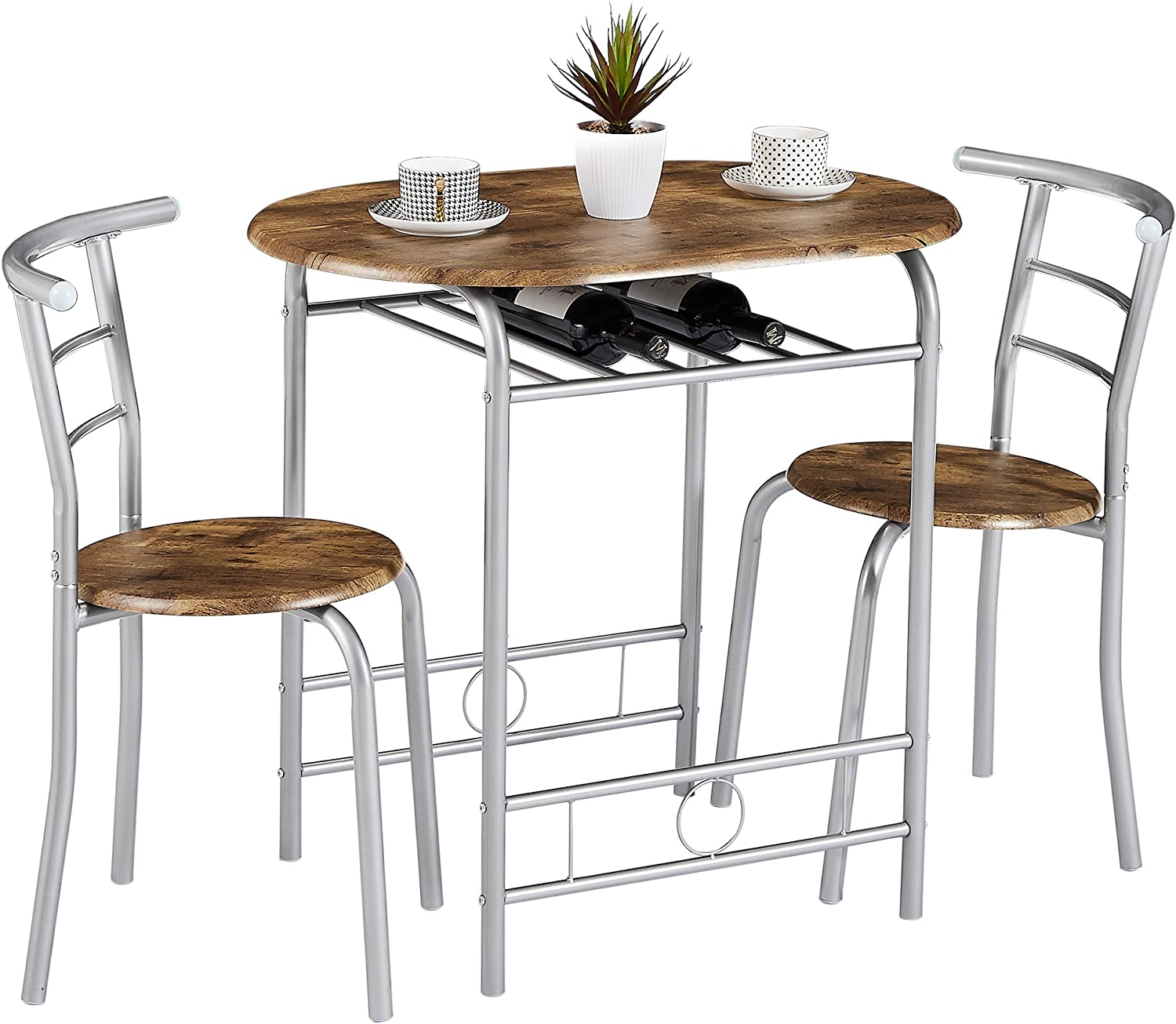 VECELO 3-Piece Dining Table Set/Round Tabletop & Chair for Kitchen