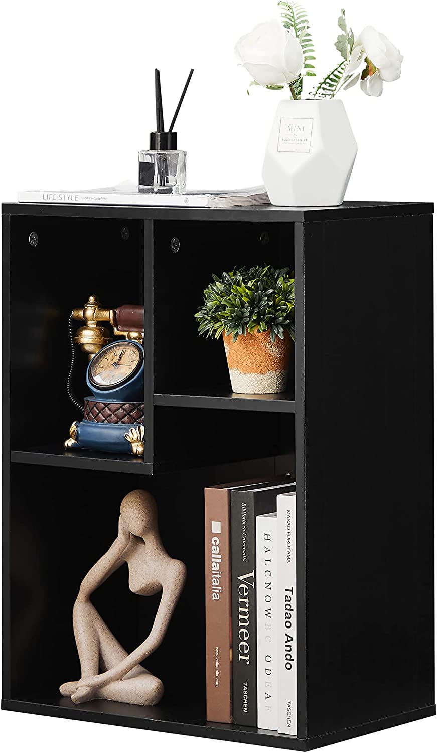 VECELO 3-Cube Open Bookcase, Small Bookshelf with Height Difference Shelves 2-Tier Storage Organizer for Home Office, Living Room