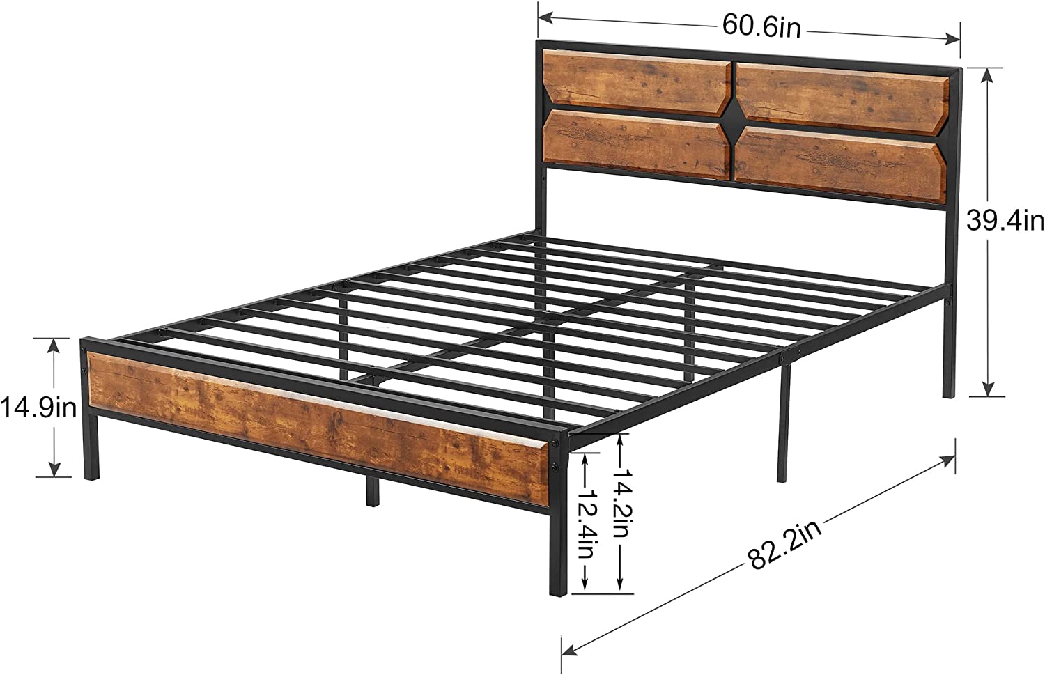 VECELO Metal Bed Frame Platform with Wooden Headboard&Footboard Mattress Foundation