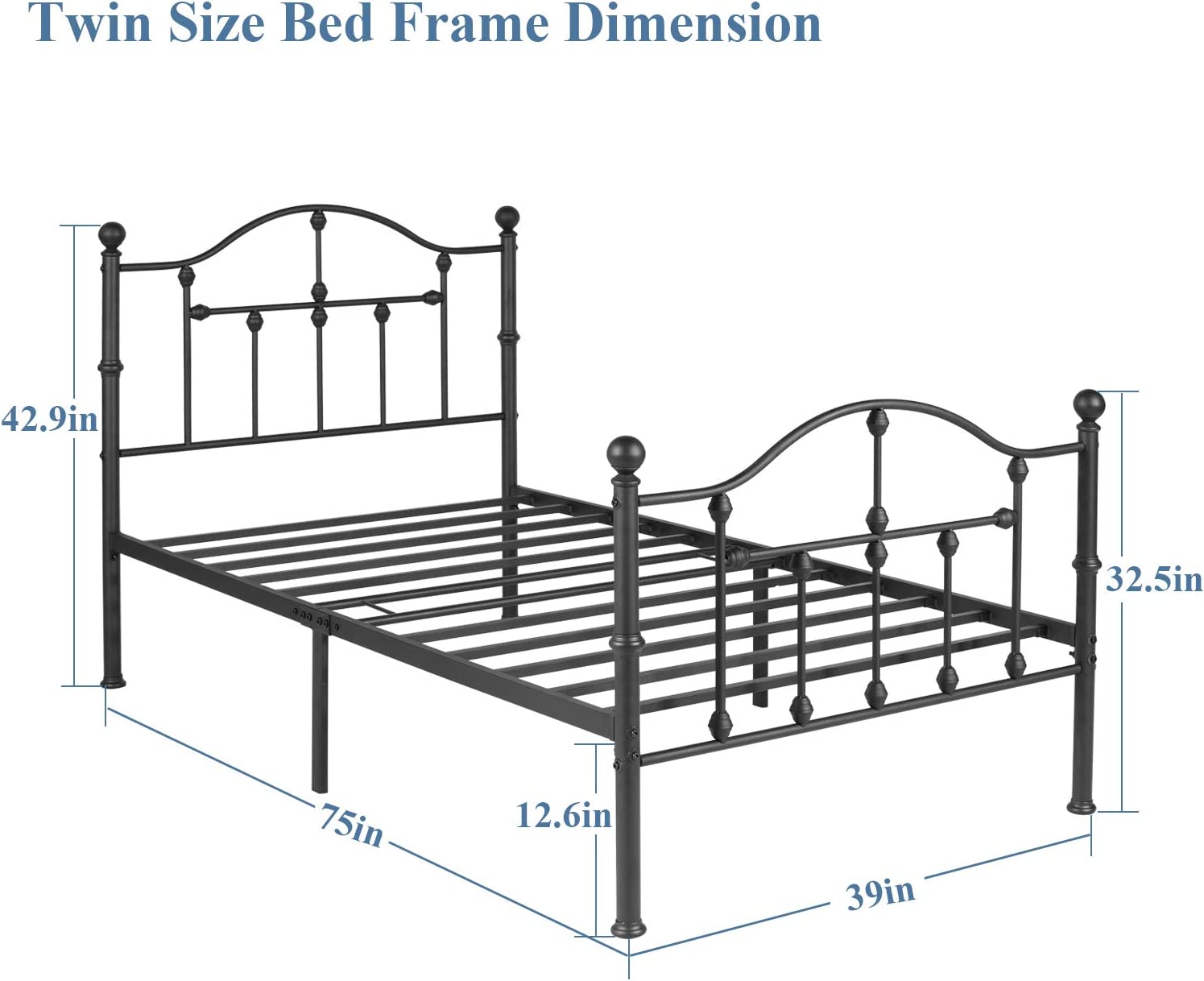 VECELO Classical Black Bed Frame Metal Platform Mattress Foundation with Headboard & Footboard - VECELO