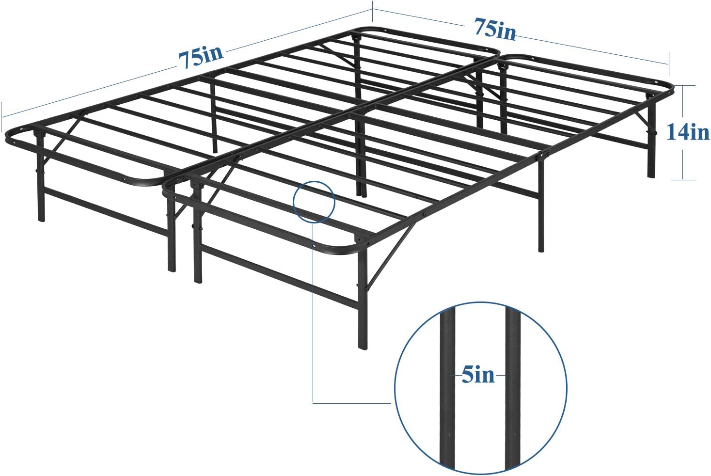 VECELO 14 Inch Foldable Metal Bed Frame Tool Assembly/Quiet Noise Free Black