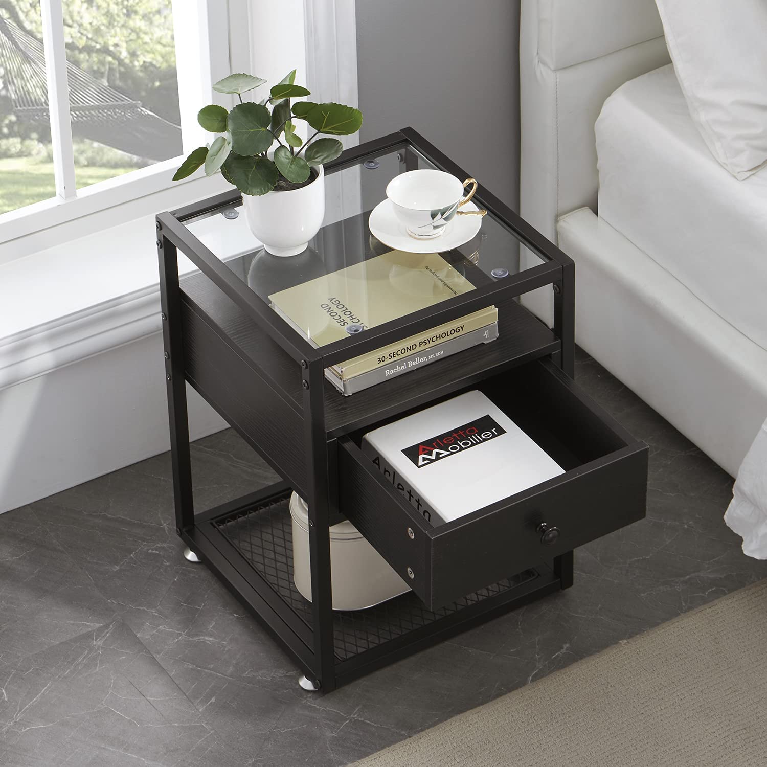 versatile nightstand tempered glass end table