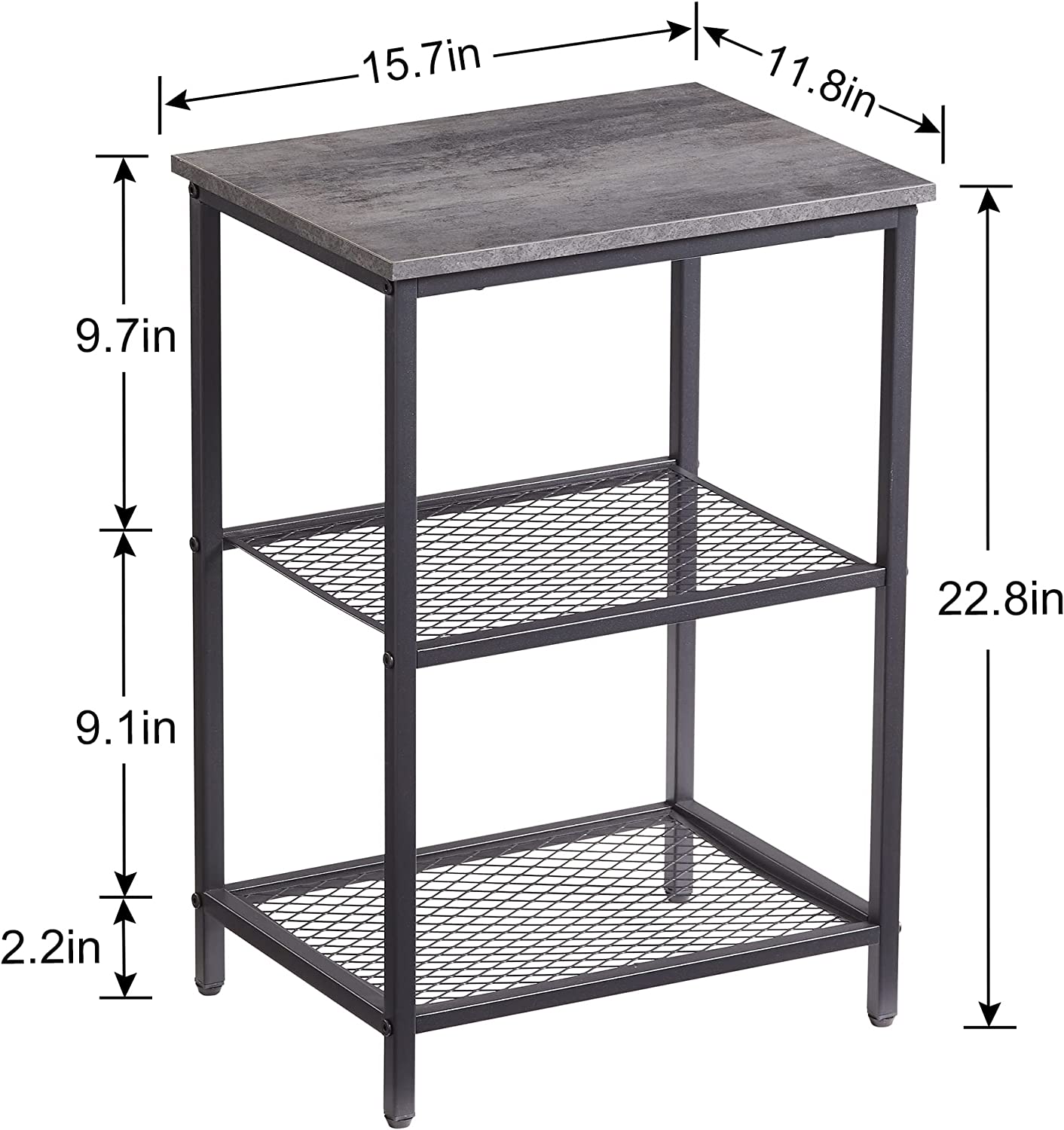 VECELO End Side Table with Storage Industrial Night Stand with Mesh Shelves