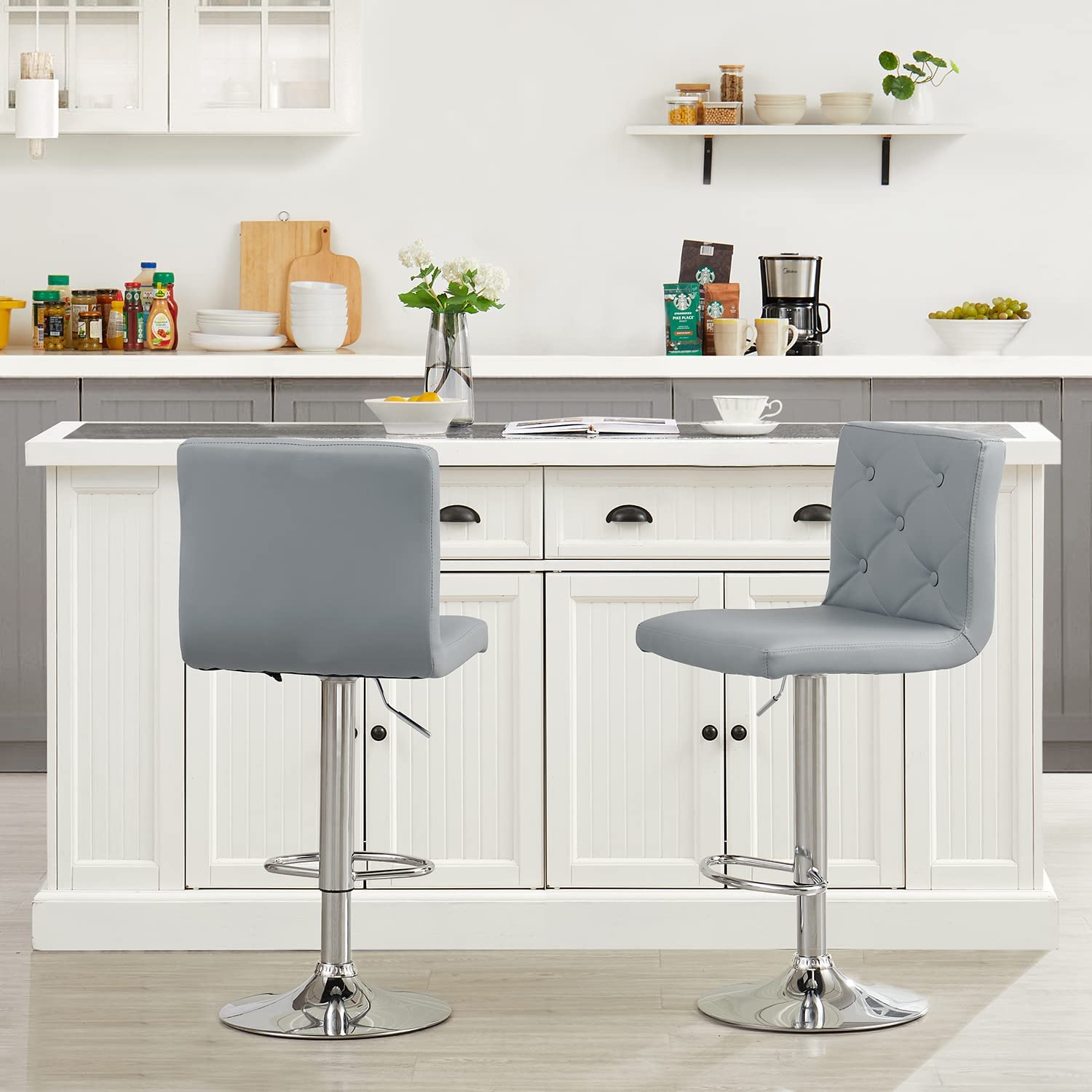 VECELO Kitchen Island Counter Height Chairs/Bar Stools with PU Leather Back&Swivel Adjustable Seat, Set of 2