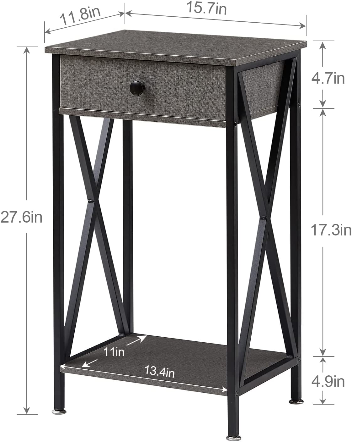 X Design Tall Nightstand/End Side/Bedside Table