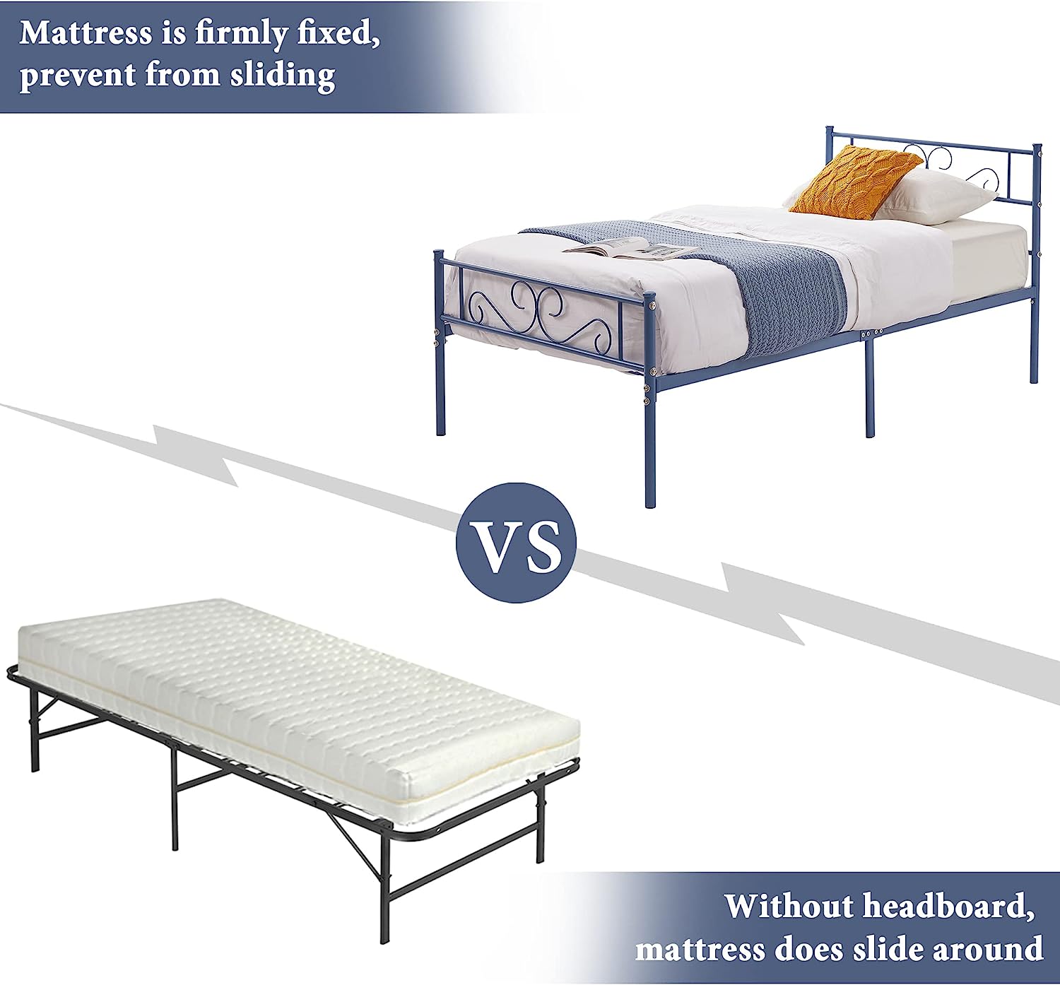 VECELO Sky Blue Twin size Metal Platform Bed Frame, Mattress Foundation with Headboard & Footboard