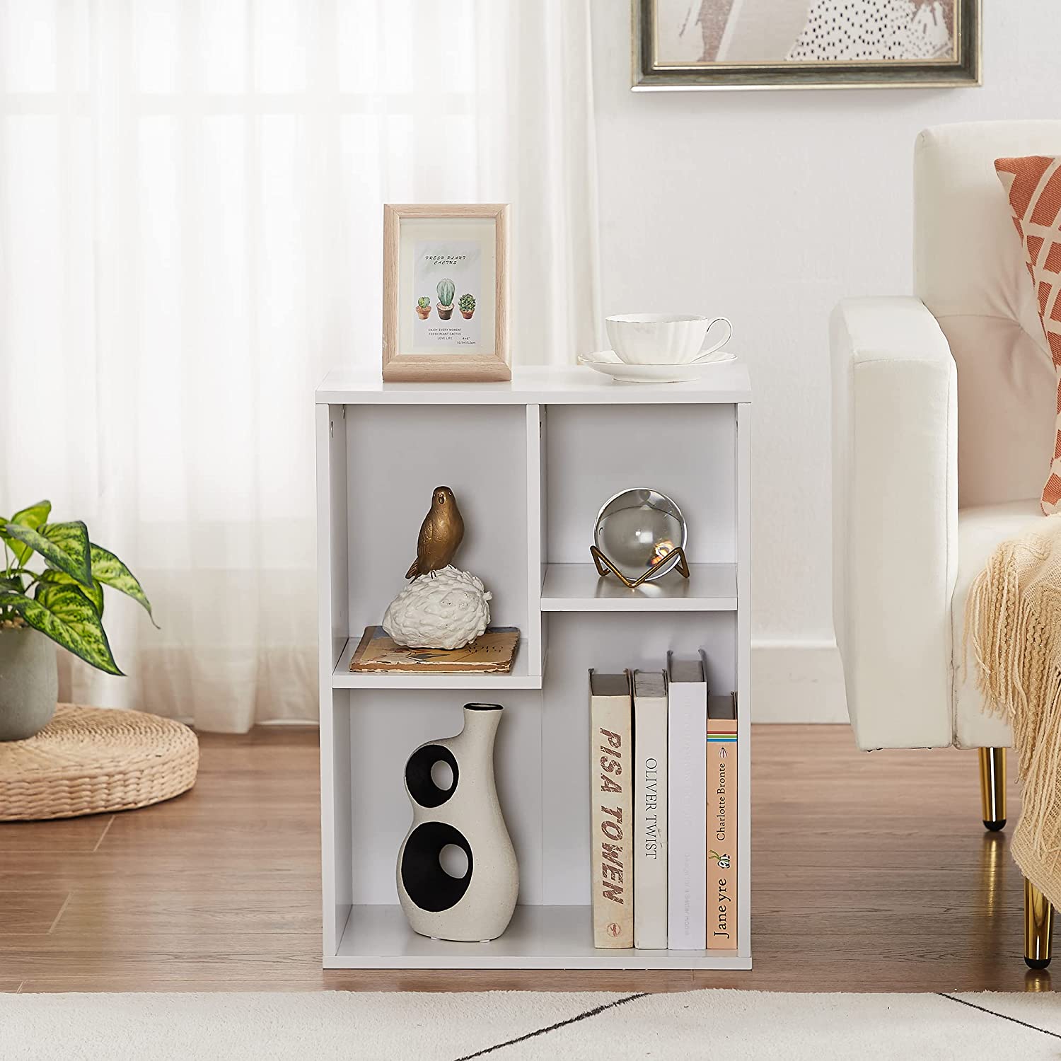 VECELO 3-Cube Open Bookcase, Small Bookshelf with Height Difference Shelves 2-Tier Storage Organizer for Home Office, Living Room