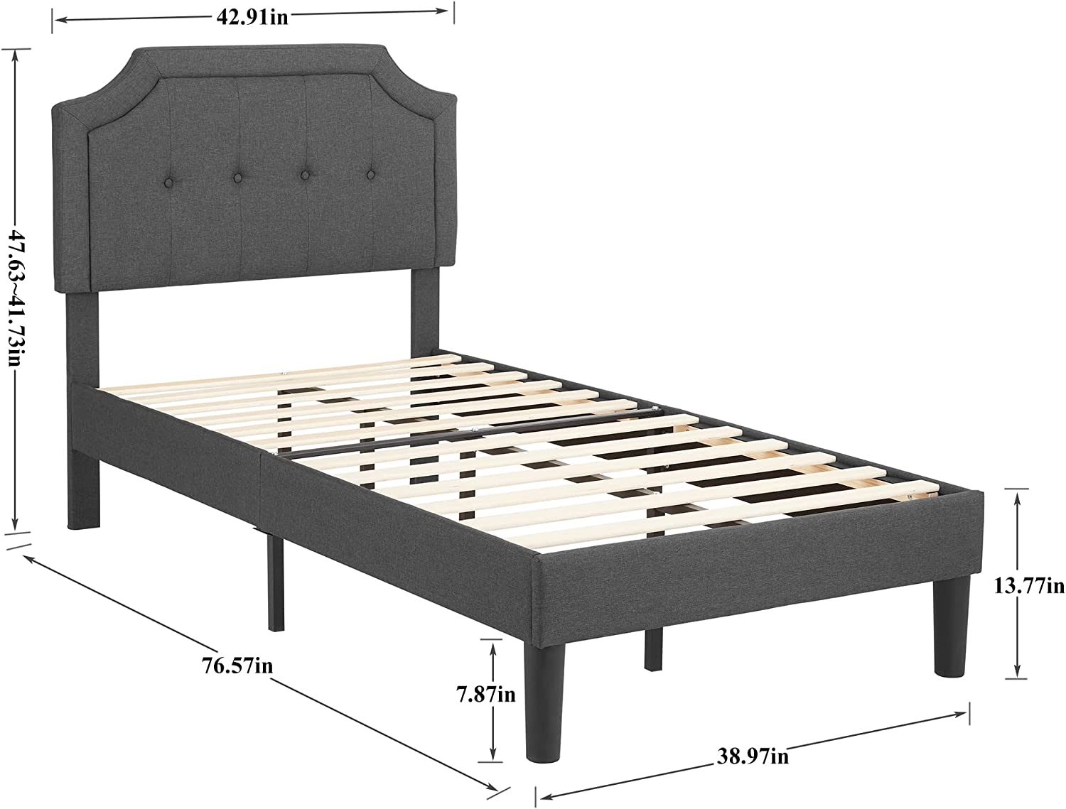 VECELO Grey Premium Upholstered Platform Bed Diamond Stitched Panel Headboard
