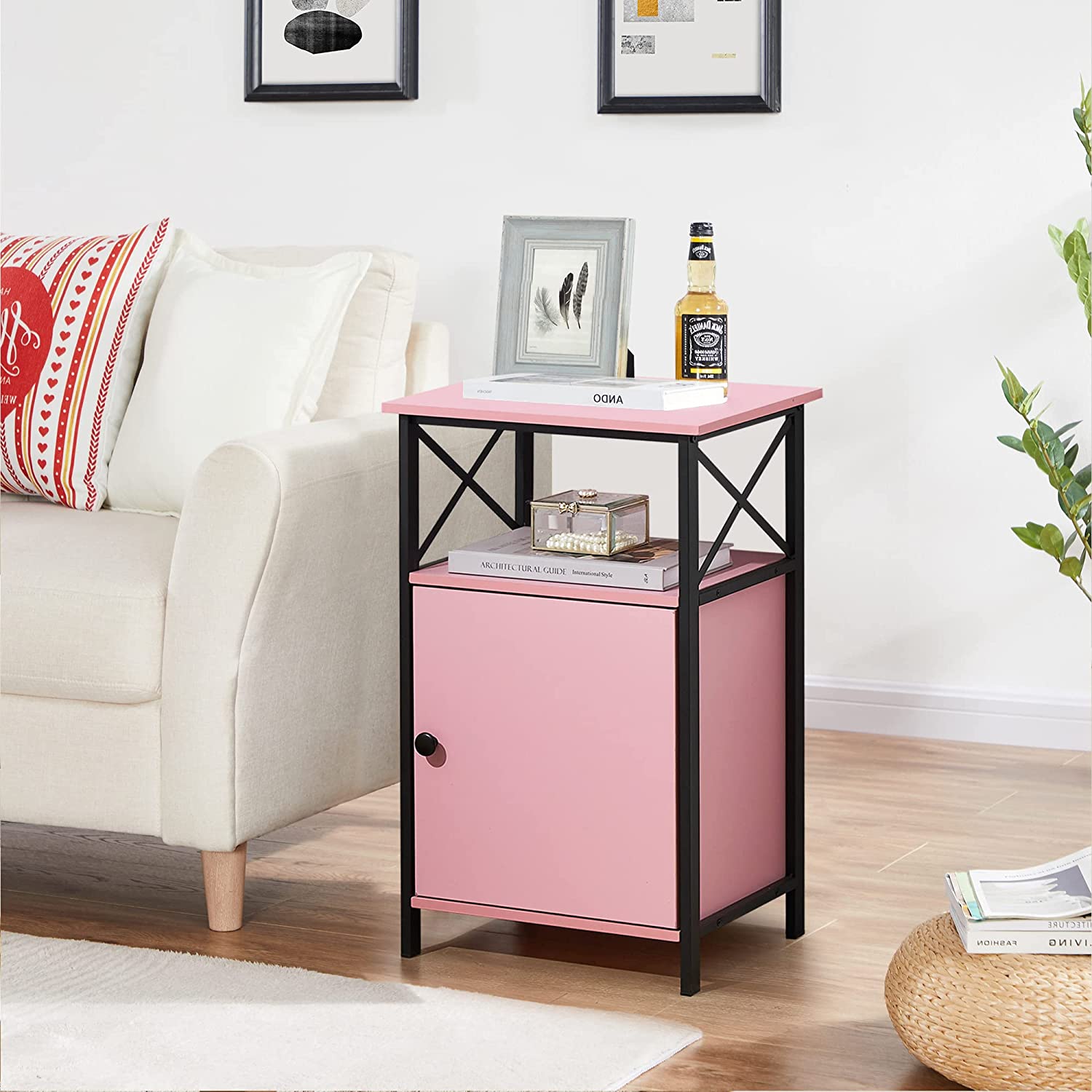 VECELO End Tables,Large Capacity Nightstand with Cabinet for Bedroom, Living Room