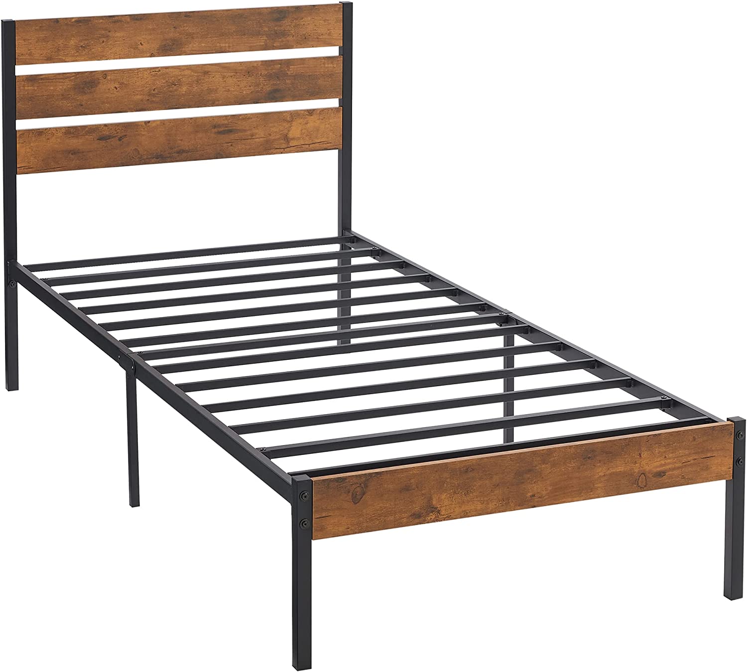 VECELO Platform Bed Frame with Rustic Vintage Wood Headboard/Strong Metal Slats Support