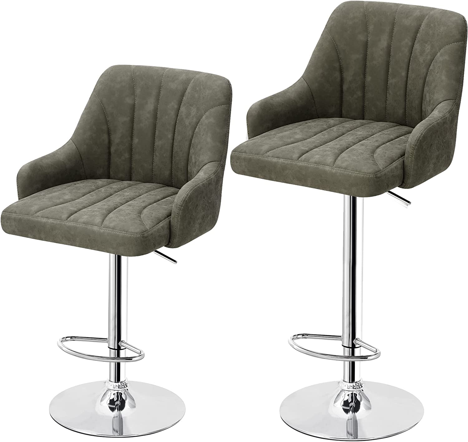 VECELO Adjustable Counter Height Bar Stools with Back and Arm Stools Set of 2 - VECELO