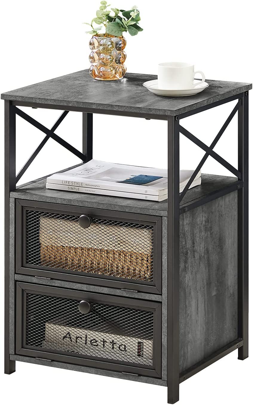 Modern Nightstand/End Side Table with Storage Space & Flip Drawer