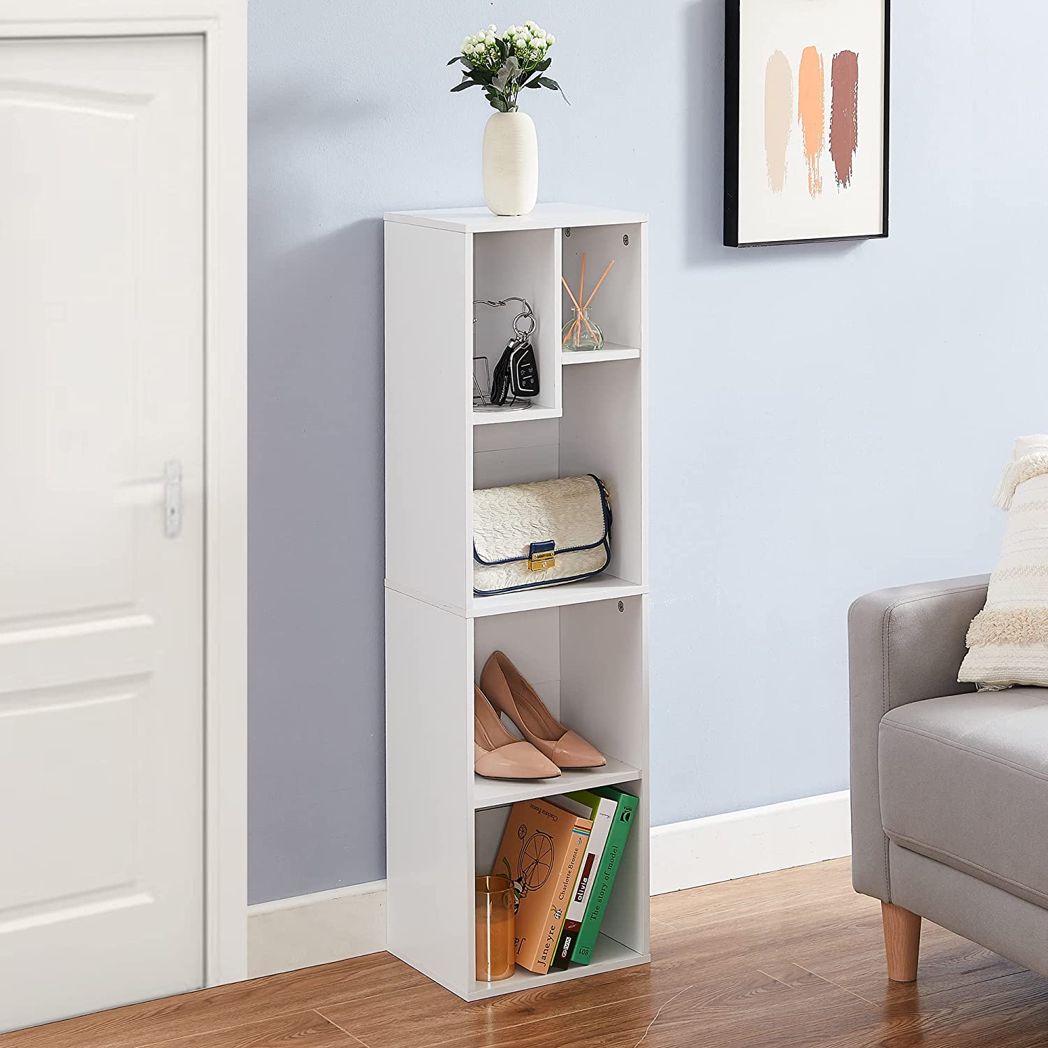 VECELO Modern 3-Tier Small Bookcase, 4 Cube/5 Cube Bookshelf/Storage Organizer for Living Room,Bedroom,Home Office