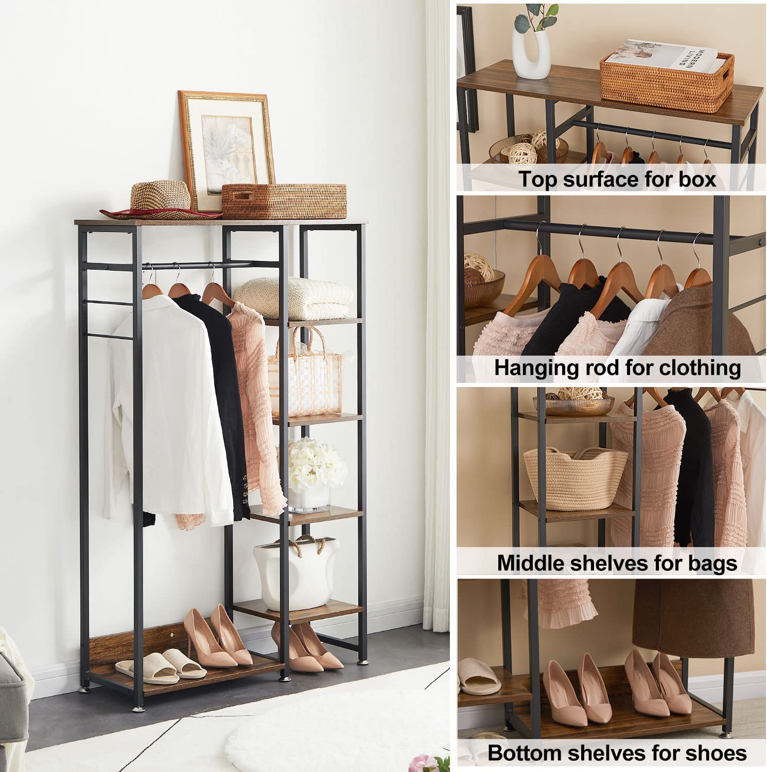Vintage Clothes Closet/Storage Organizer Freestanding Garment Rack