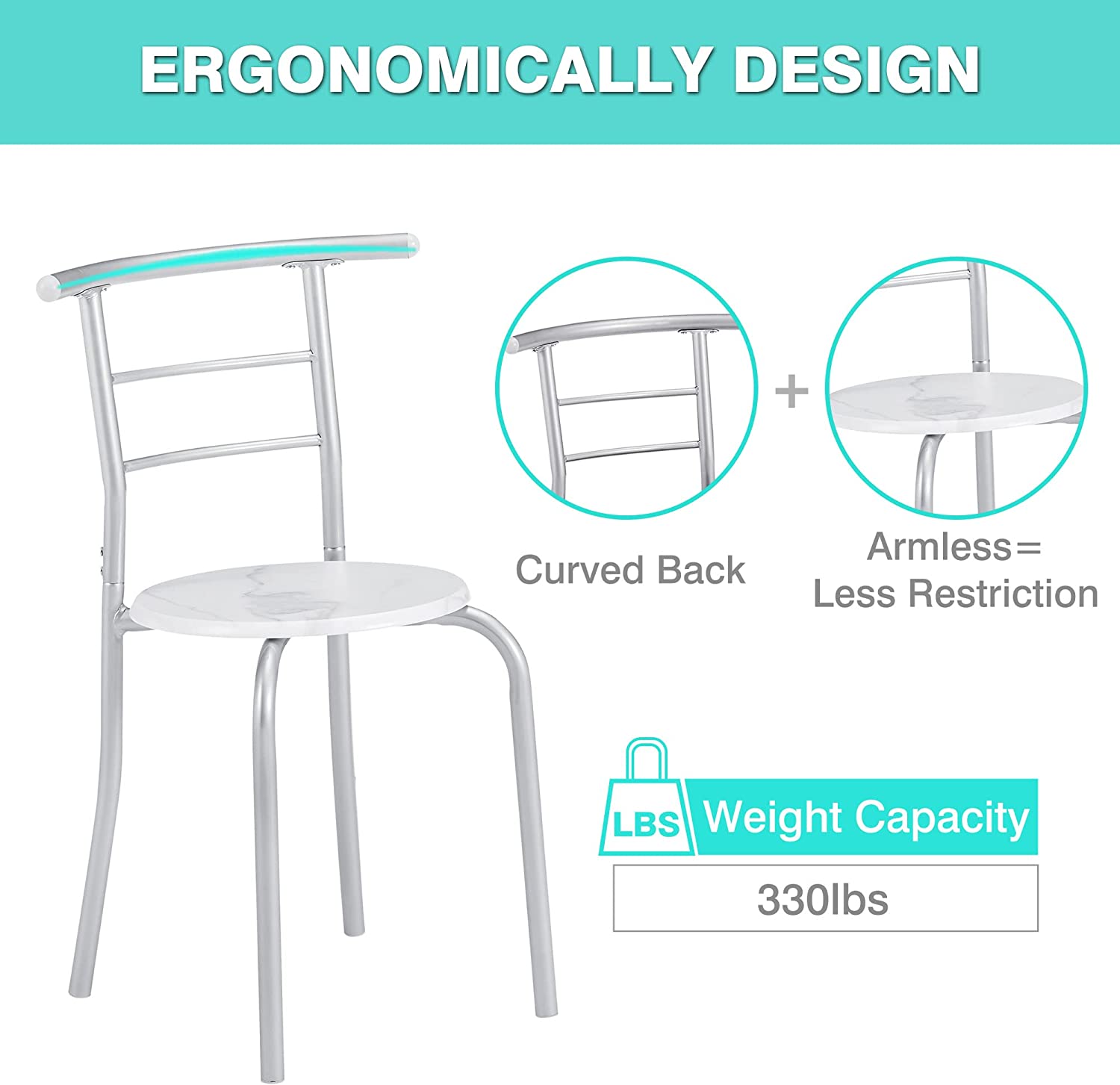 VECELO 3-Piece Dining Table Set/Round Tabletop & Chair for Kitchen