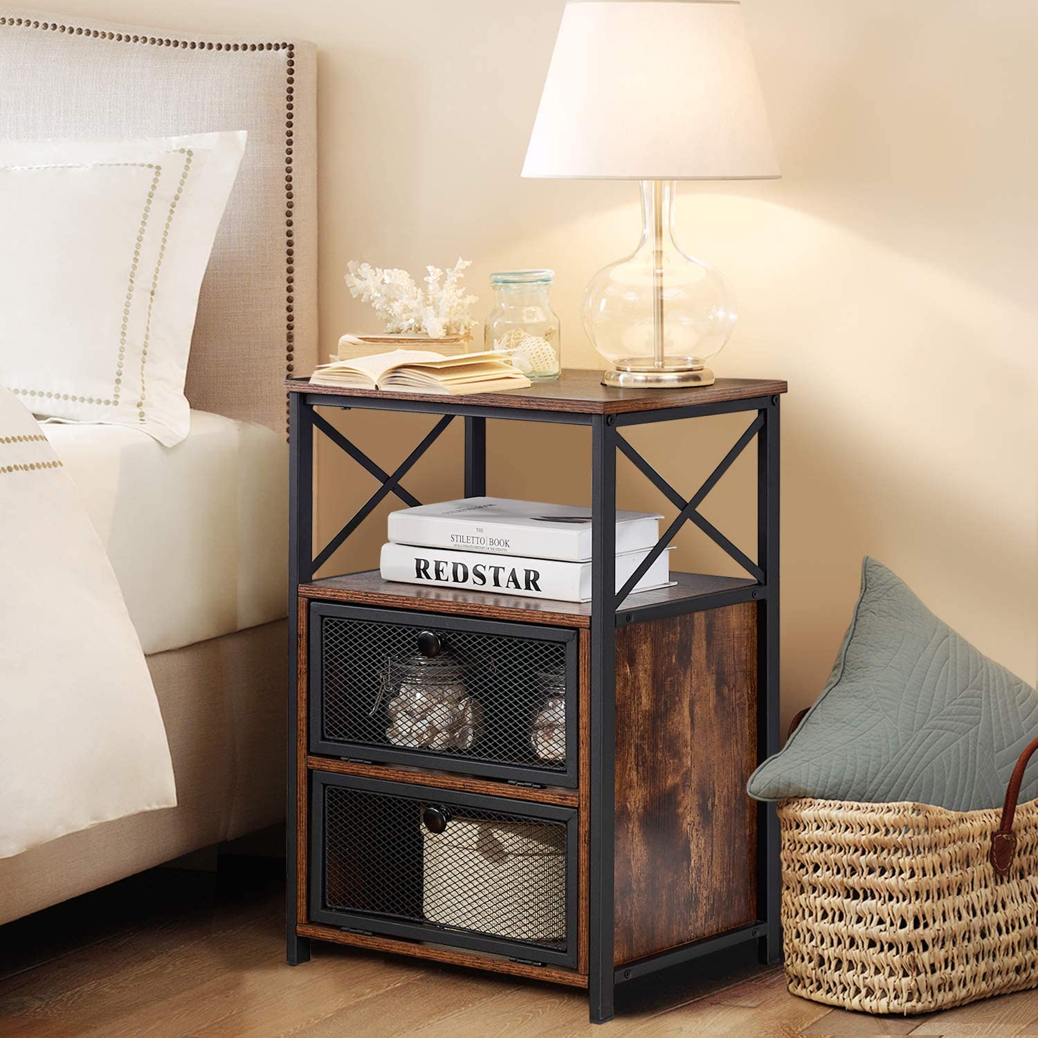 end side table with storage space vintage style