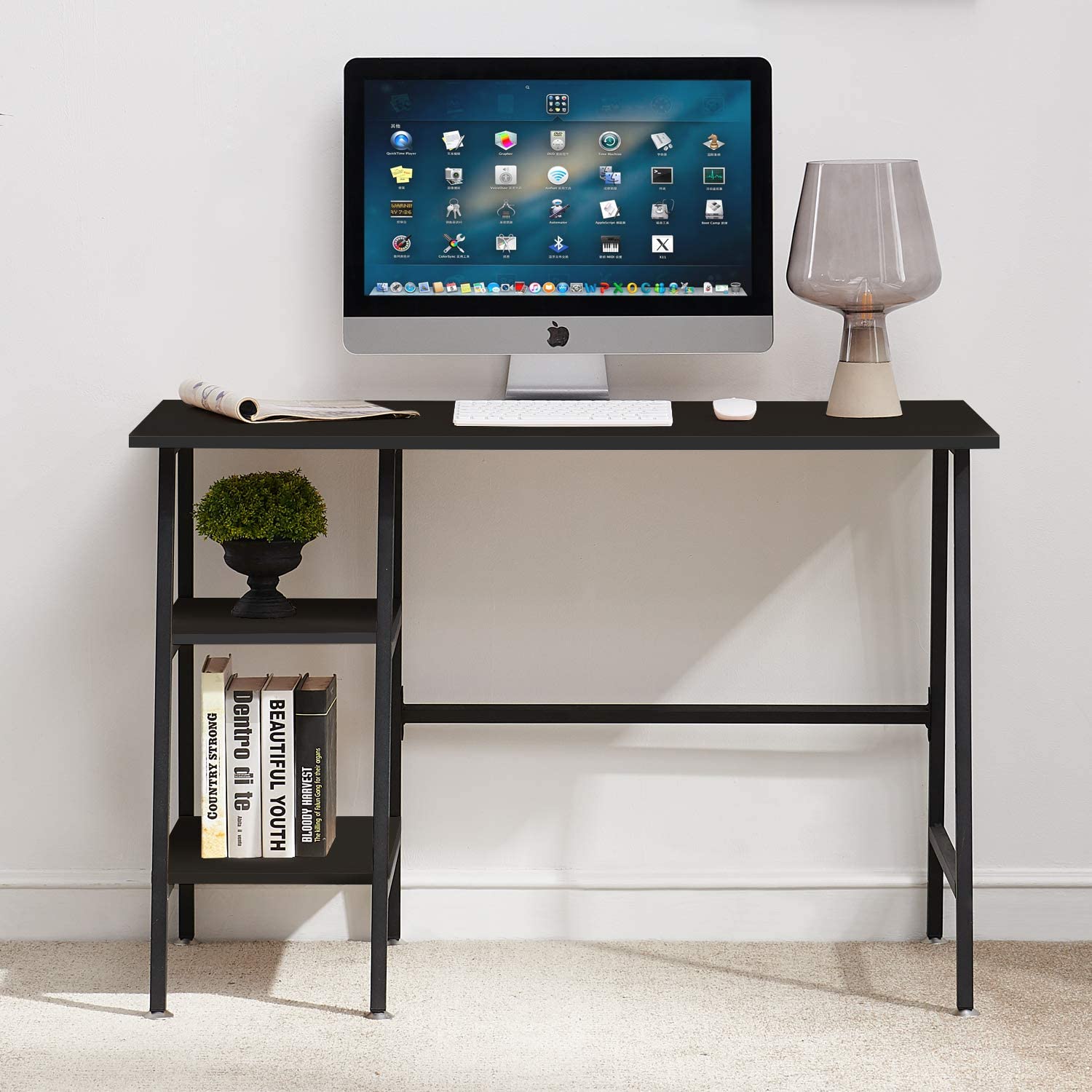 VECELO Computer Writing Desk with 2 Tier Storage Shelves, Modern Simple Student Study Table