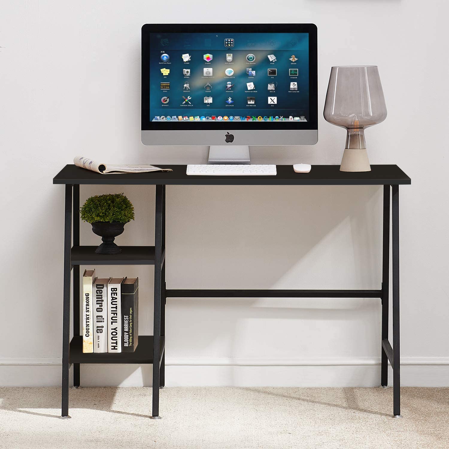 Computer Storage Workstation Study Desk Writing Table with 2 Tier Shelves  for Office and Home