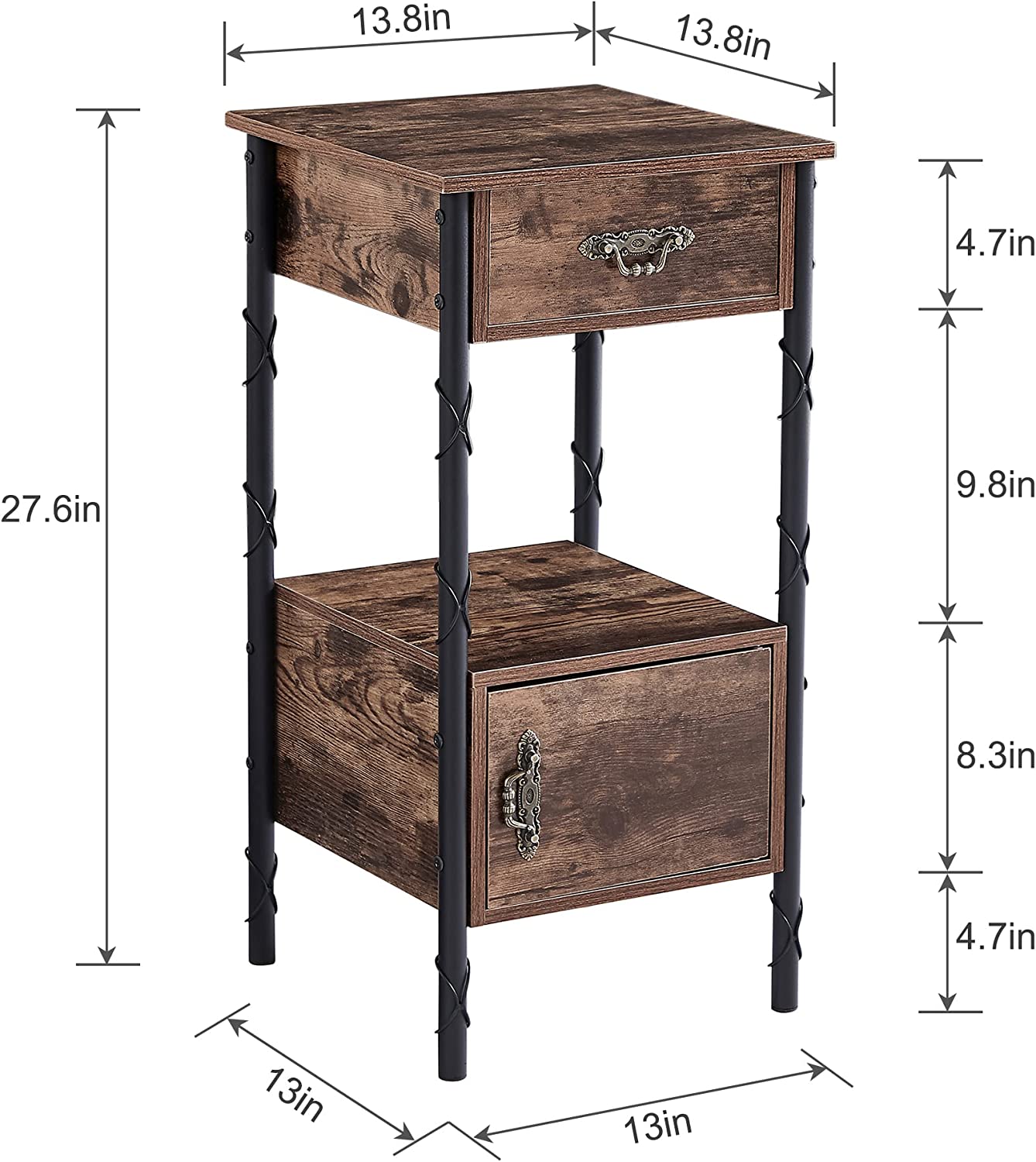 Narrow End Table/Nightstand with Drawer and Storage Shelf 