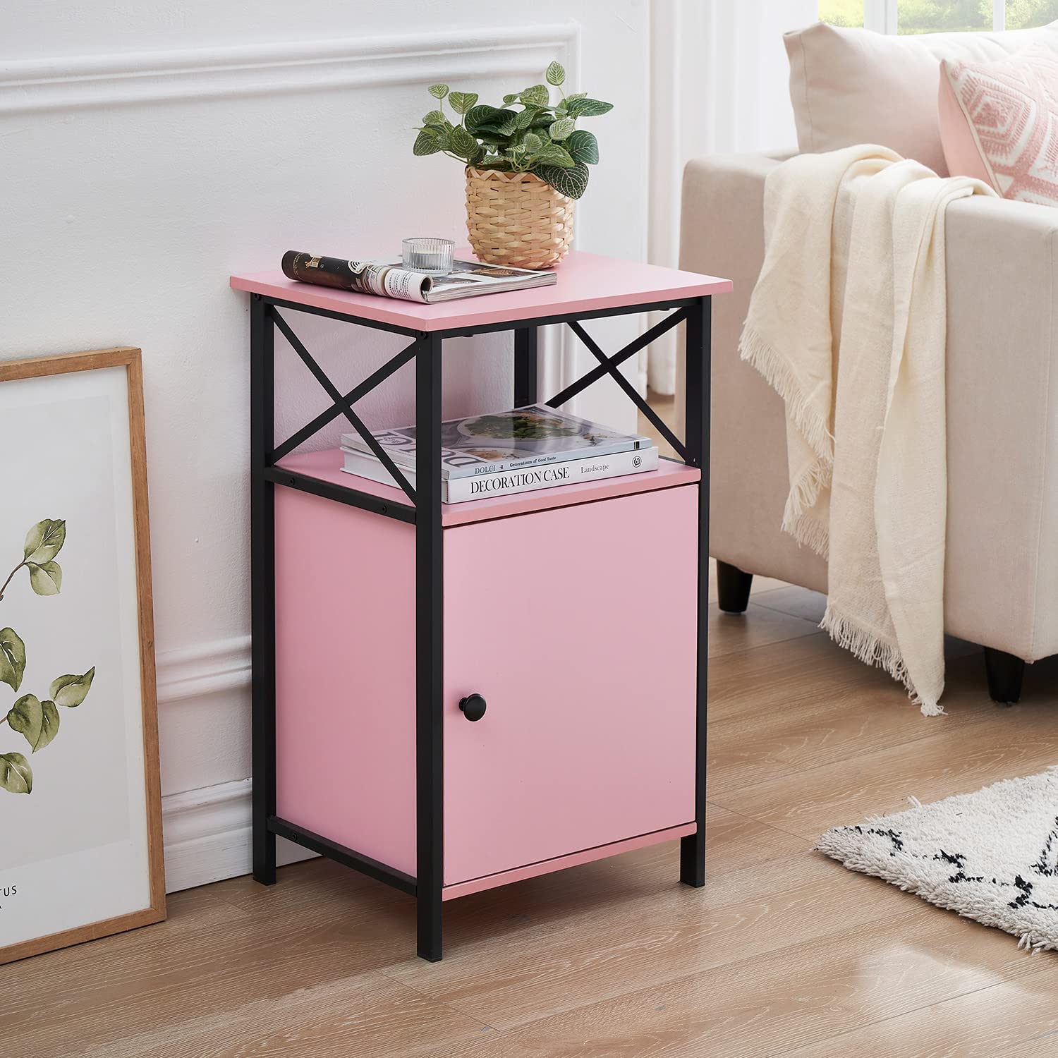 VECELO Tall Side Storage, Large Capacity Bedside Nightstand
