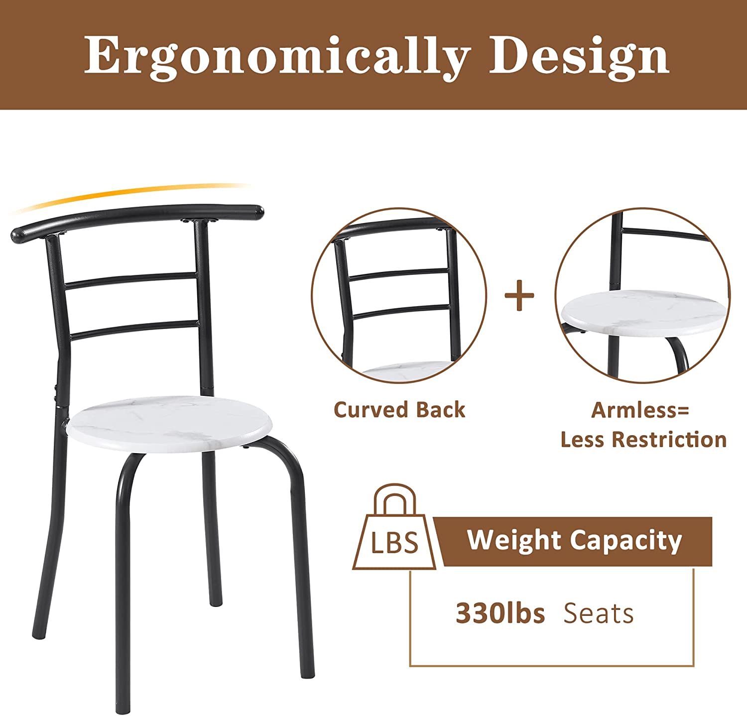 VECELO 3 Piece Small Round Dining Table Set for Kitchen Breakfast Nook, Wood Grain Tabletop with Wine Storage Rack